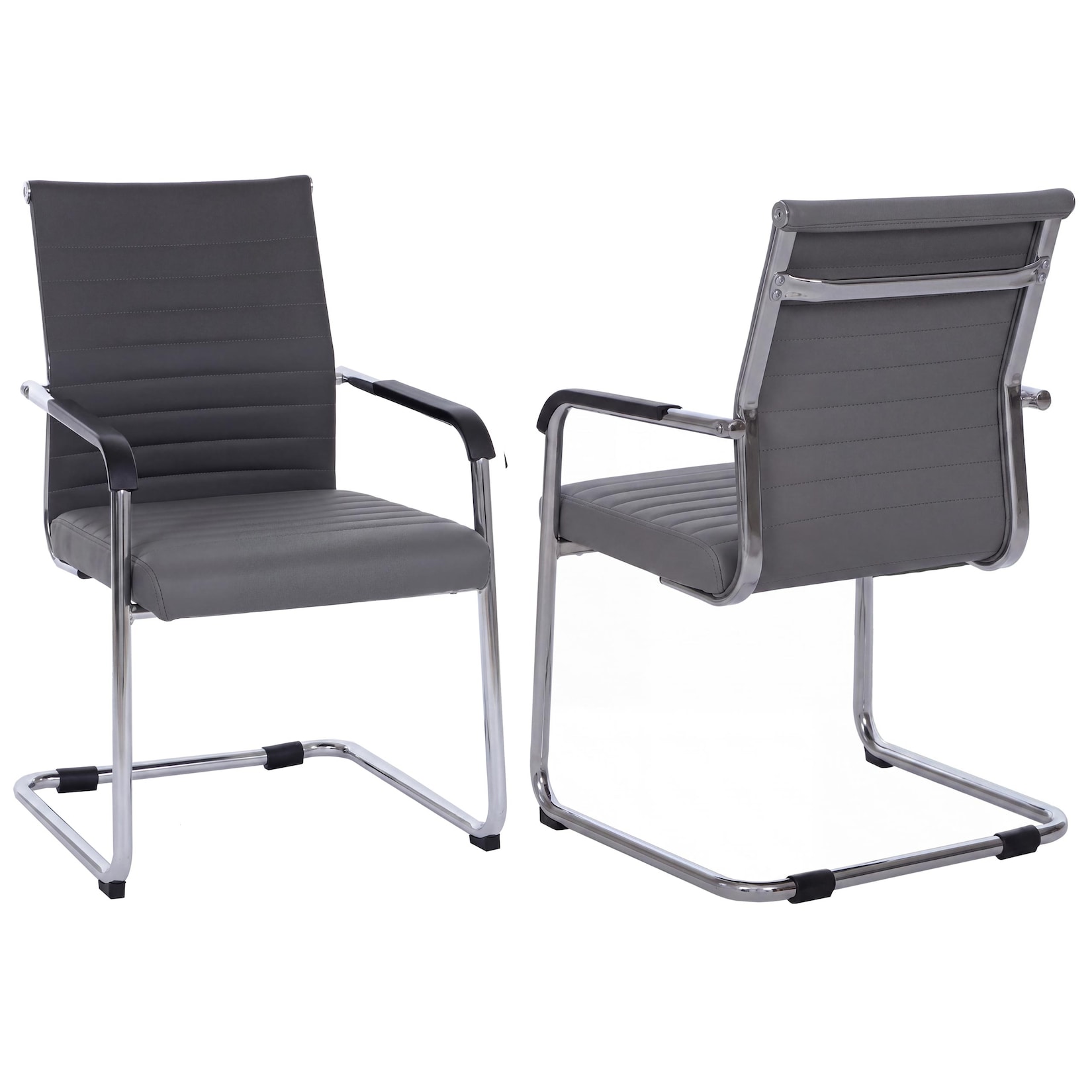 2er-Set Besucherstuhl MCW-Q85, Konferenzstuhl Freischwinger, Metall Kunstleder 280 g/m² ~ grau
