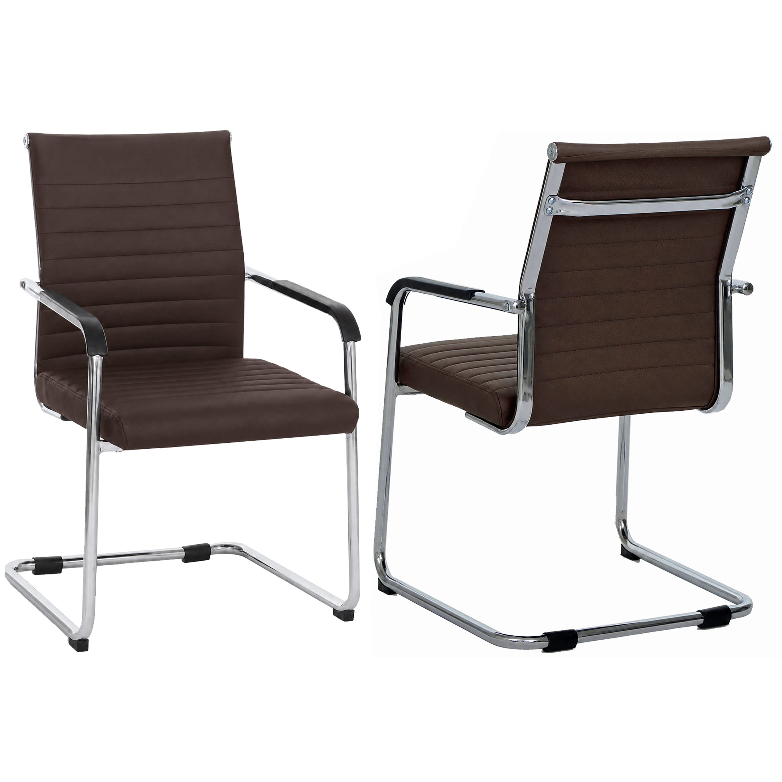 2er-Set Besucherstuhl MCW-Q85, Konferenzstuhl Freischwinger, Metall Kunstleder 280 g/m&sup2; ~ dunkelbraun 
