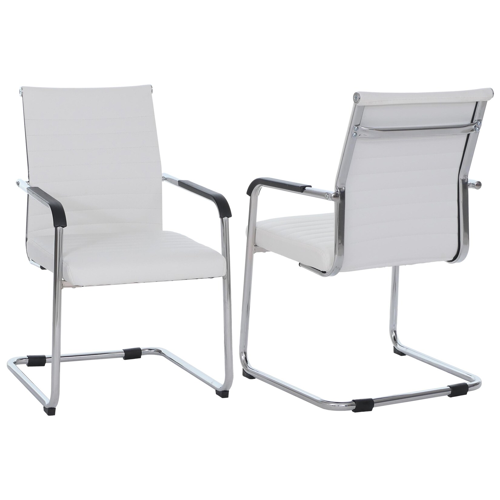 2er-Set Besucherstuhl MCW-Q85, Konferenzstuhl Freischwinger, Metall Kunstleder 280 g/m² ~ weiß