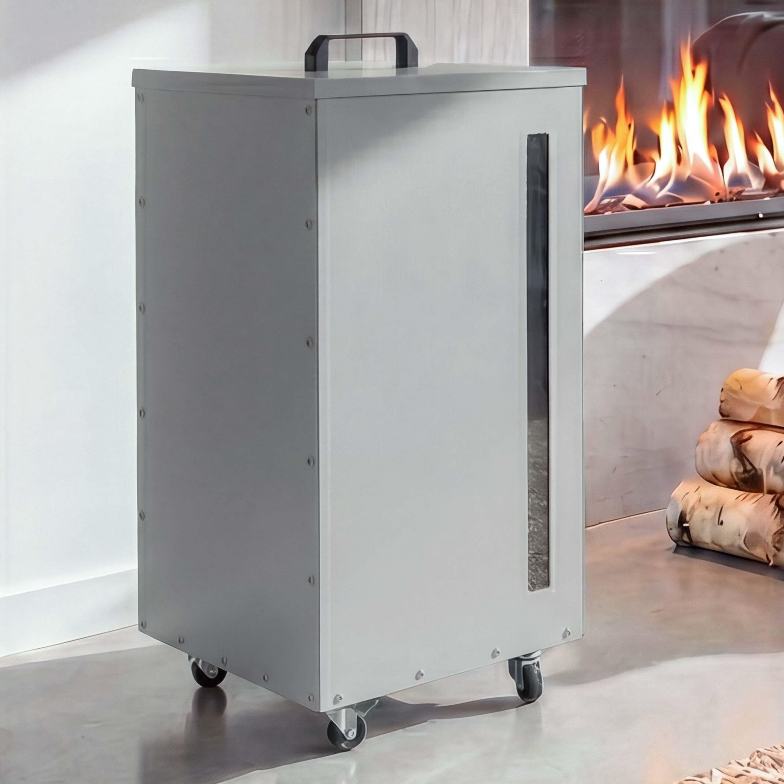 Pelletbeh&auml;lter MCW-Q30, Pelletbox, Aufbewahrungsbox f&uuml;r z.B. Tierfutter, Sichtfenster Rollen 86x36x36cm ~ wei&szlig;-hellgrau 