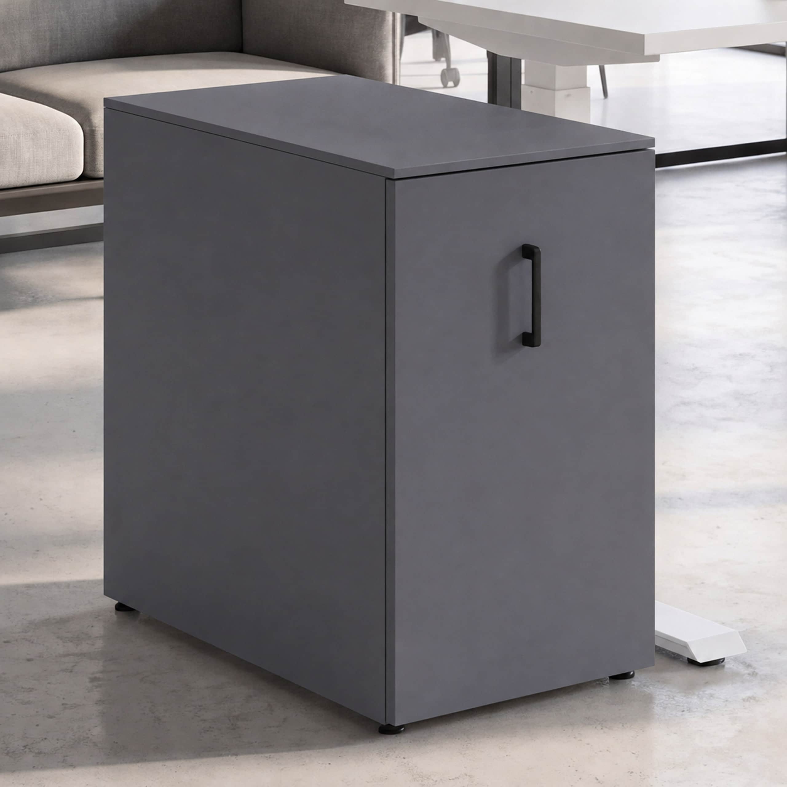 Aktenschrank MCW-Q27, B&uuml;roschrank Stahlschrank, St&uuml;tzrad Stauf&auml;cher, Metall 74x43x80cm ~ dunkelgrau 