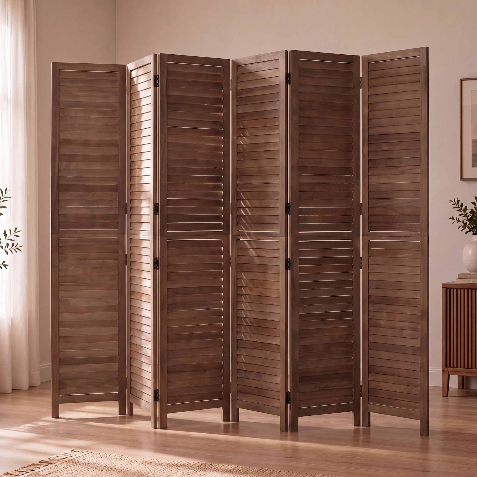 Paravent MCW-C30b, Raumteiler Trennwand Sichtschutz, Vintage Paulownia Holz 180x242cm ~ braun