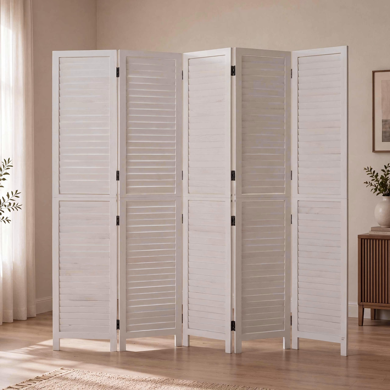 Paravent MCW-C30b, Raumteiler Trennwand Sichtschutz, Vintage Paulownia Holz 180x200cm ~ shabby weiß
