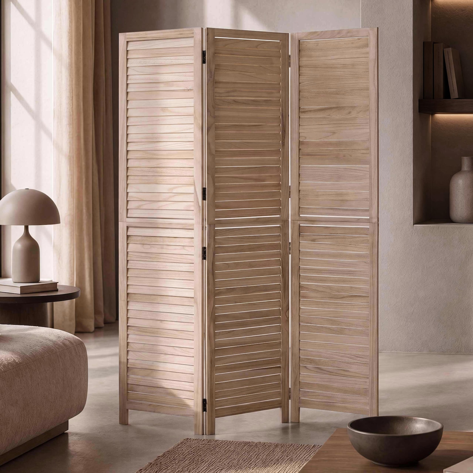 Paravent MCW-C30b, Raumteiler Trennwand Sichtschutz, Vintage Paulownia Holz 180x120cm ~ natur