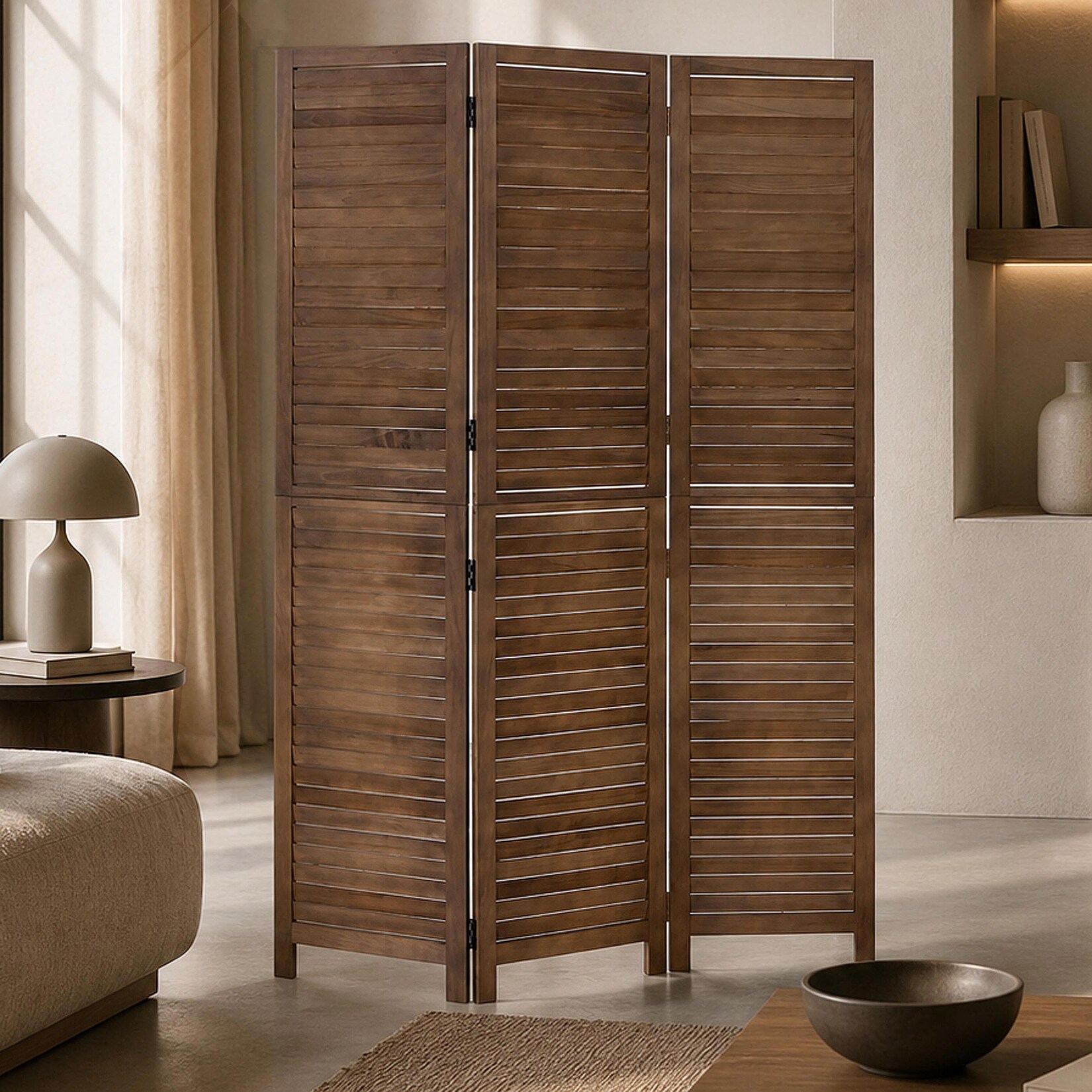 Paravent MCW-C30b, Raumteiler Trennwand Sichtschutz, Vintage Paulownia Holz 180x120cm ~ braun