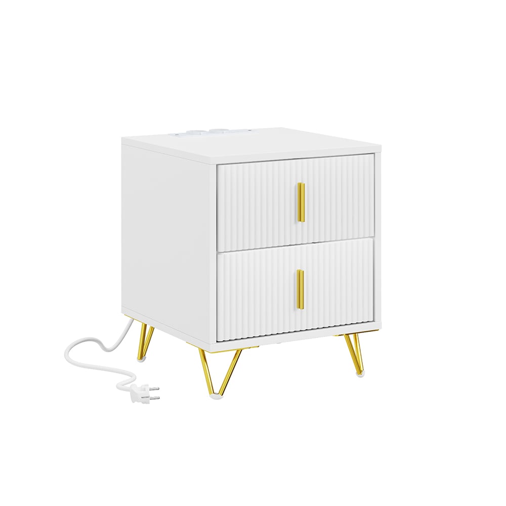 SoBuy Nachttisch mit 2 Schubladen Wei&szlig; 40x36x47cm Modern 