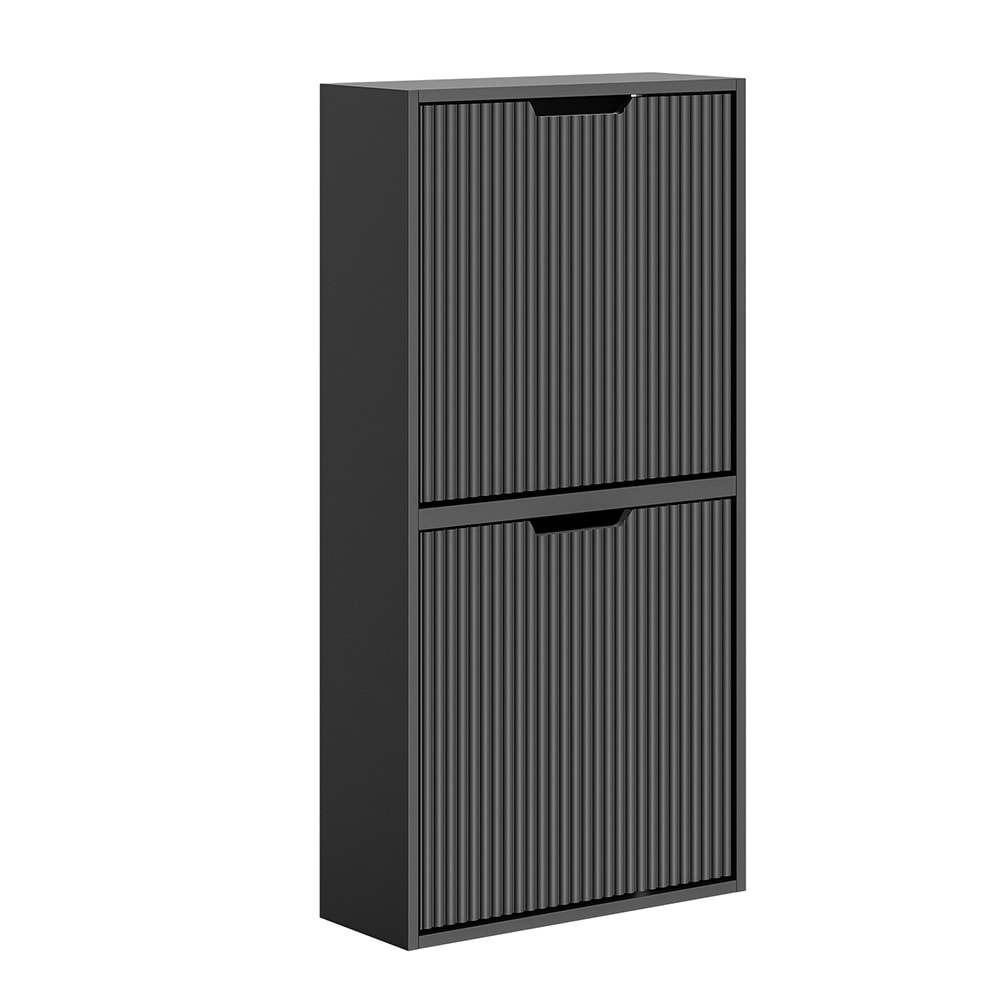 SoBuy | Meuble à chaussures noir à double porte pliable | Rangement à chaussures pliable à ouverture vers le haut | Étagère à chaussures en MDF pour entrée étroite | 50×19×100 cm | Capacité de charge 35 kg | FSR204-SCH