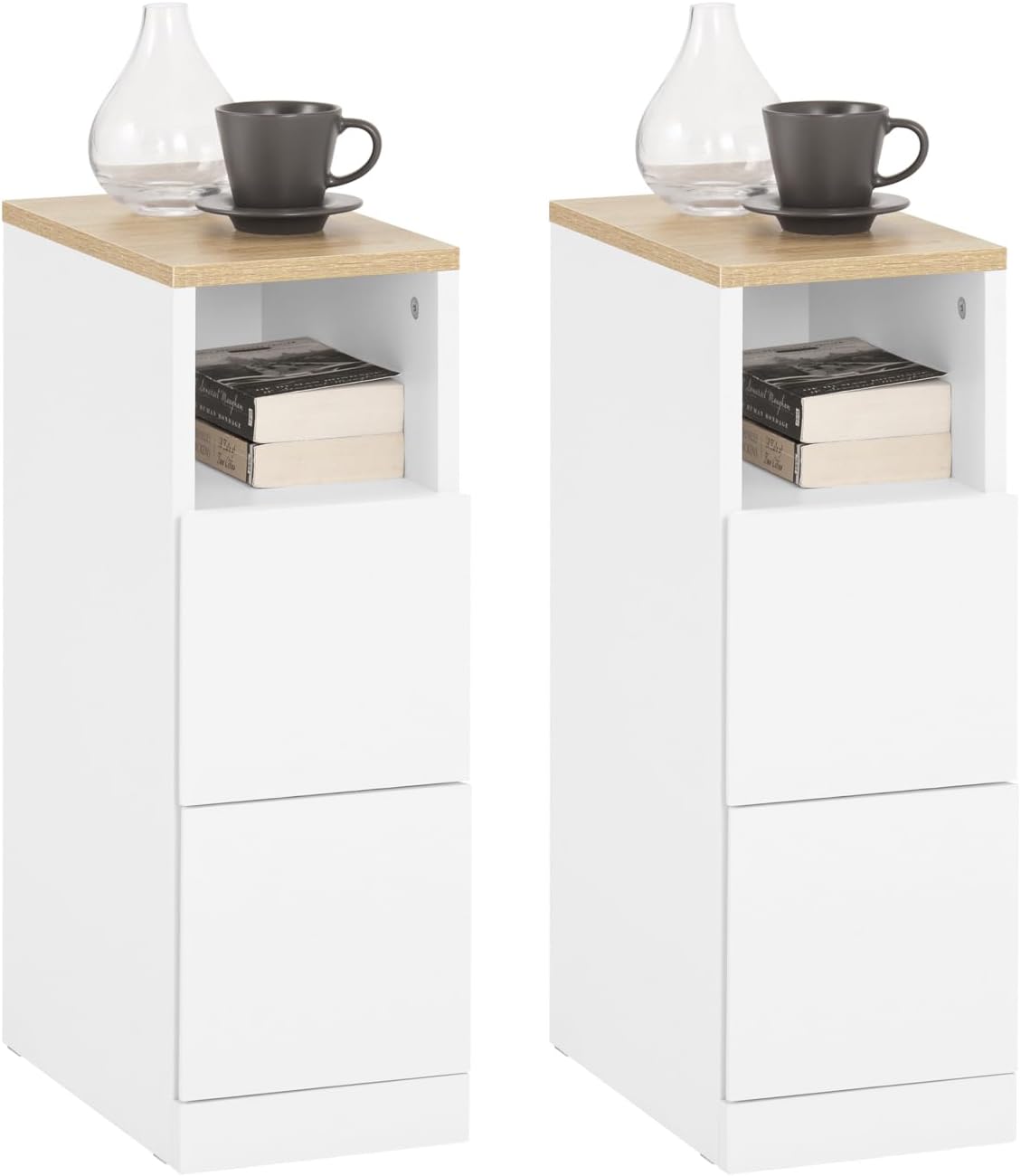 SoBuy Nachttisch mit 2 Schubladen Wei&szlig; 35x20x60cm Modern 