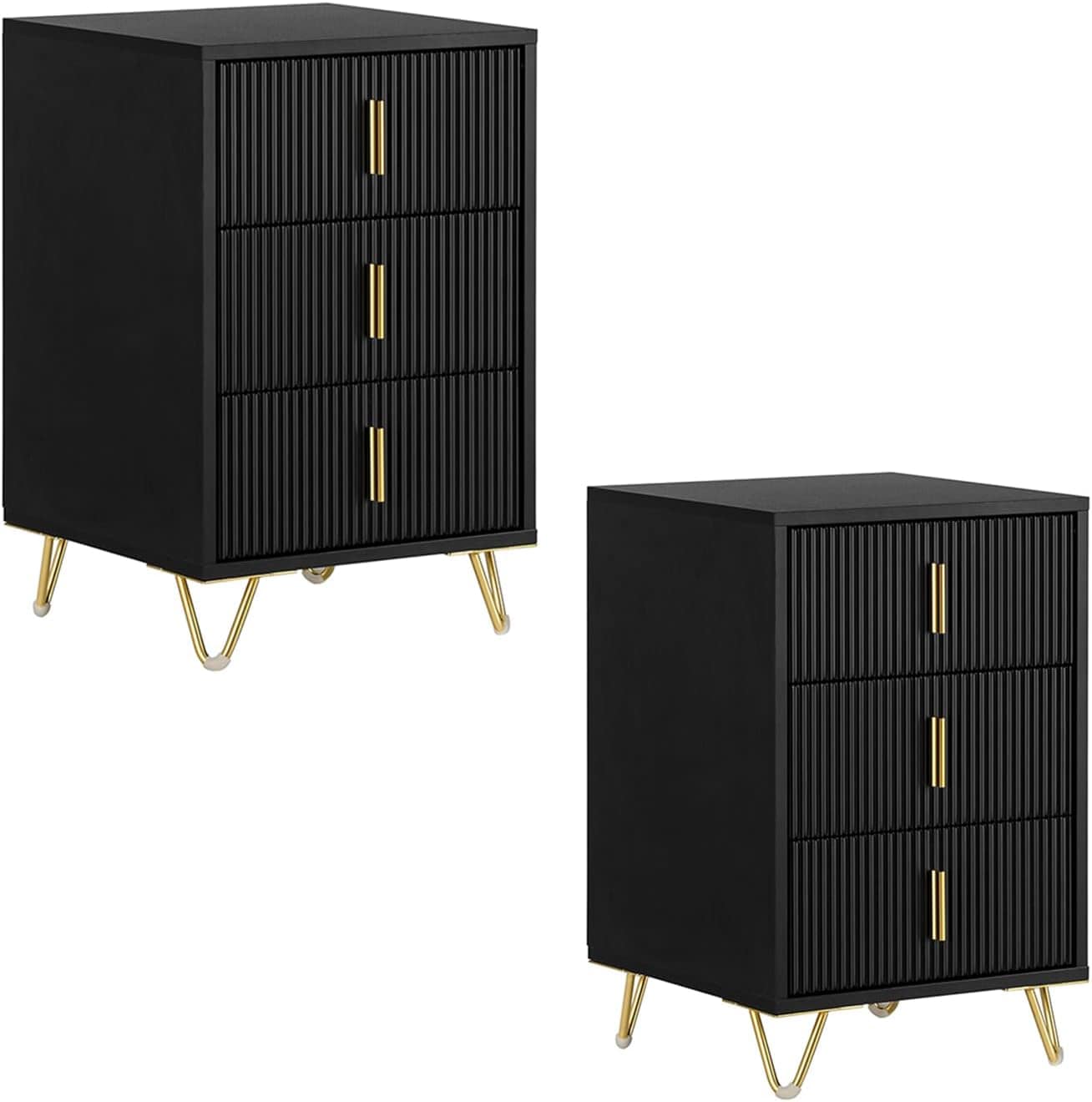 SoBuy Nachttisch mit 3 Schubladen Schwarz 40x36x63cm Modern 