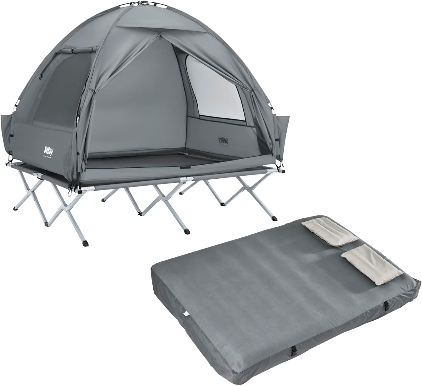 SoBuy Campingzelt mit 2 T&uuml;ren Grau 193x145x188cm Funktional 