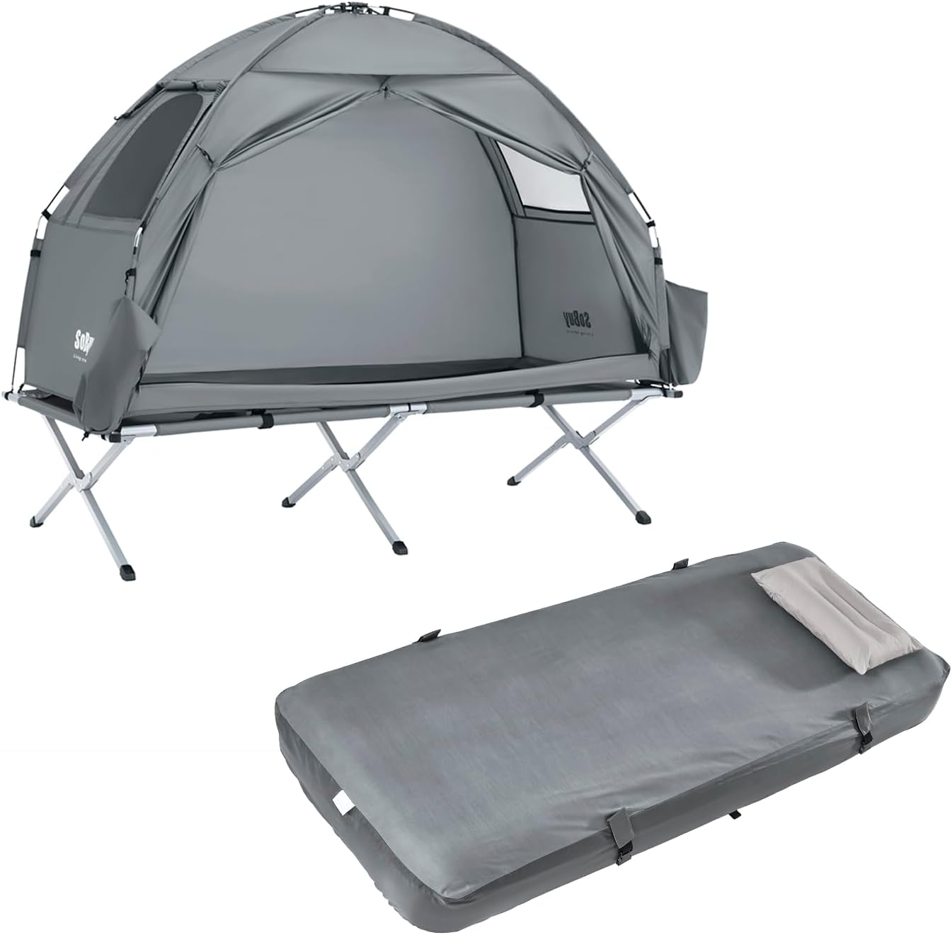 SoBuy Campingzelt mit 1 T&uuml;r Hellgrau Funktional 