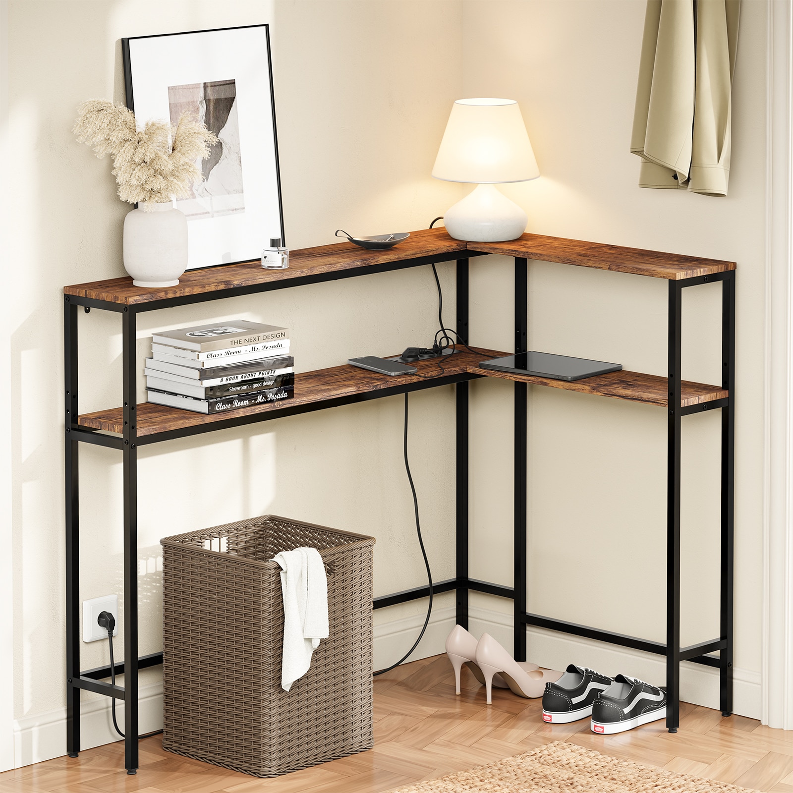 SoBuy Konsolentisch F&uuml;r Flur Mit 2 Regalen Braun 120x80x101cm Modern 