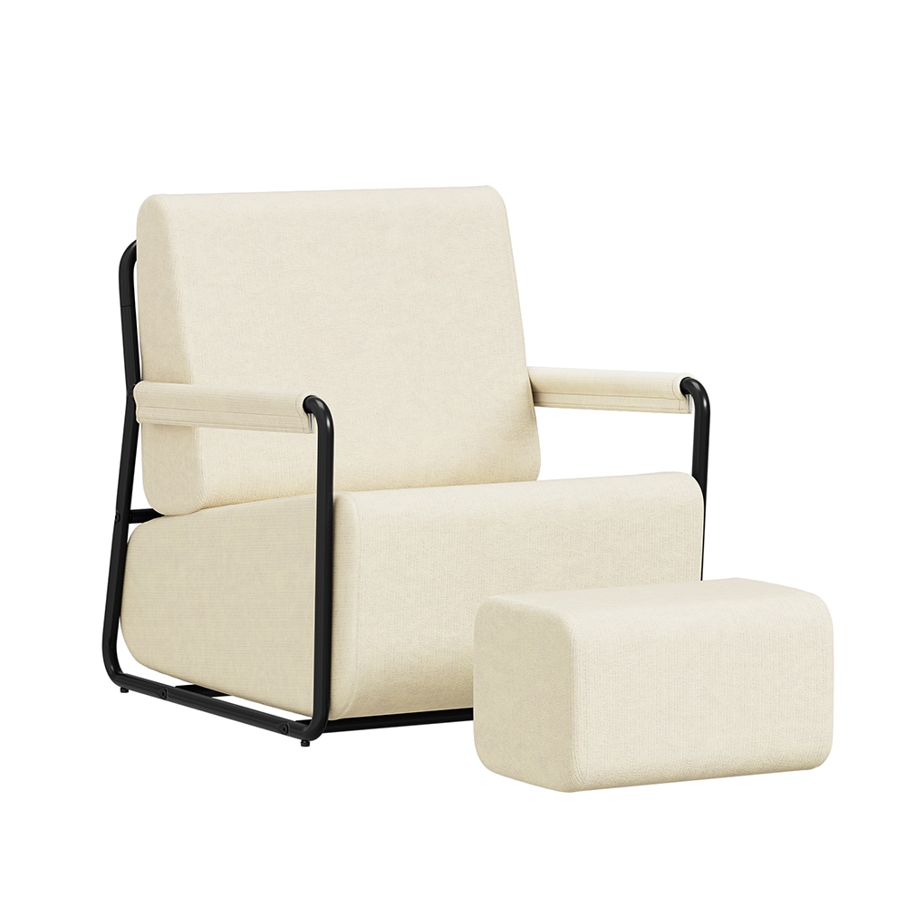 SoBuy Sessel, Lesesessel, Wohnzimmersessel mit Hocker Cremewei&szlig; 59x74x78cm Modern 