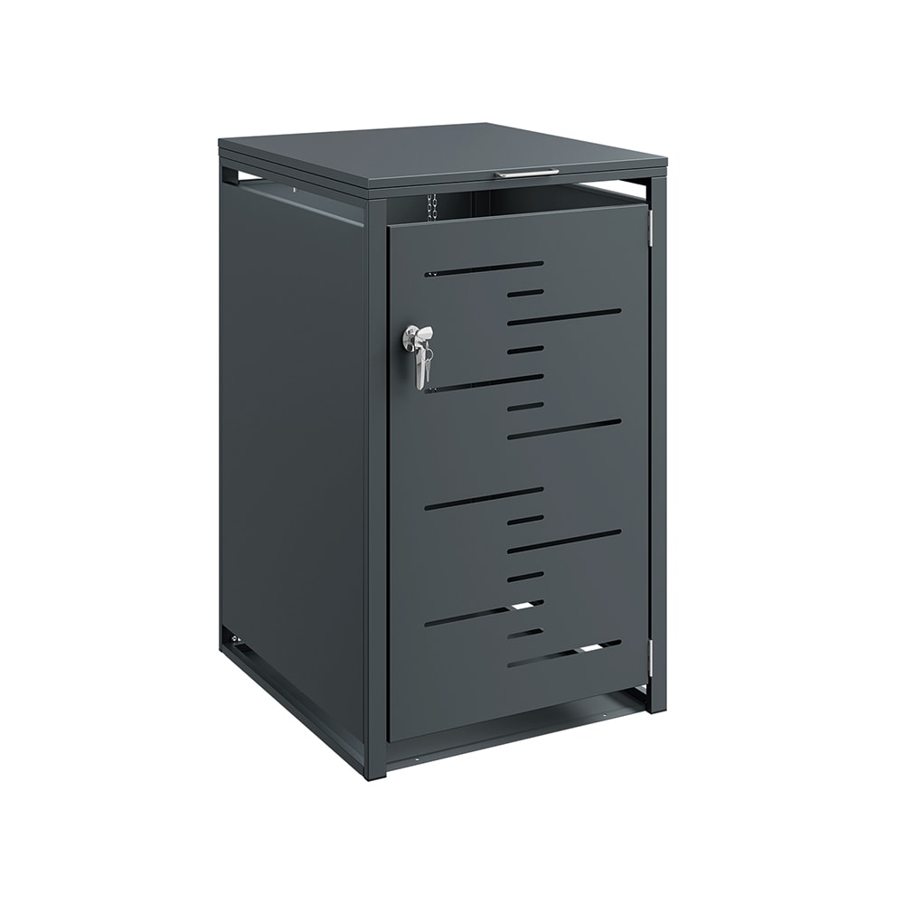 SoBuy M&uuml;lltonnenbox mit R&auml;dern Dunkelgrau 69x80x116cm 