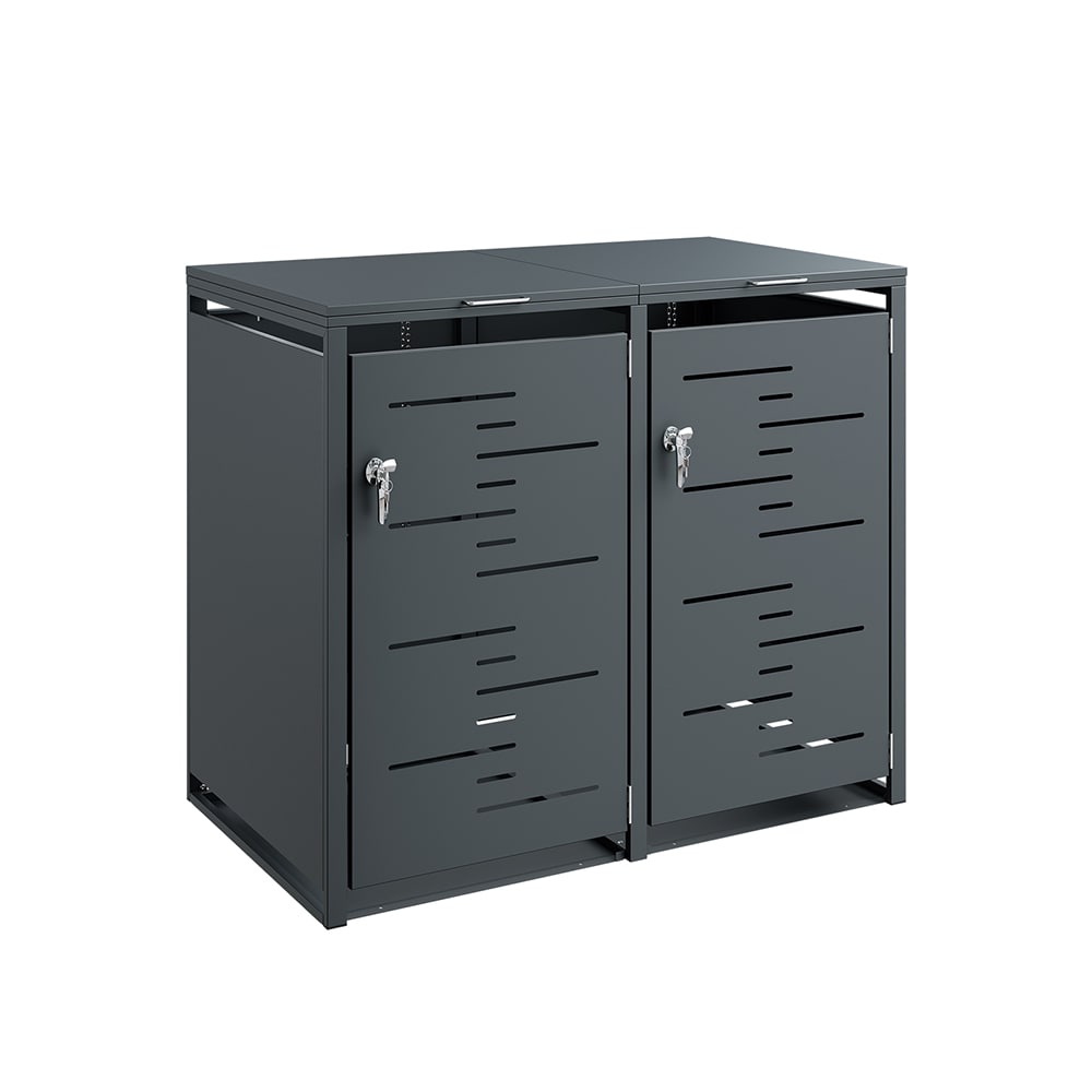 SoBuy M&uuml;lltonnenbox, Abfallbeh&auml;lterverkleidung, M&uuml;llschrank mit 2 T&uuml;ren Dunkelgrau 134x80x116cm 