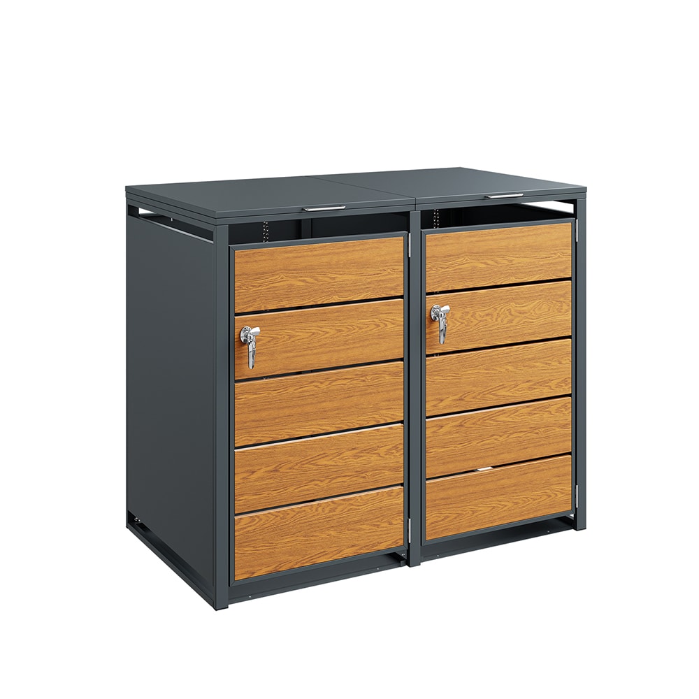 SoBuy M&uuml;lltonnenbox, Abfallbeh&auml;ltergeh&auml;use, Au&szlig;enm&uuml;llschrank mit R&auml;dern Dunkelgrau 134x80x116cm 