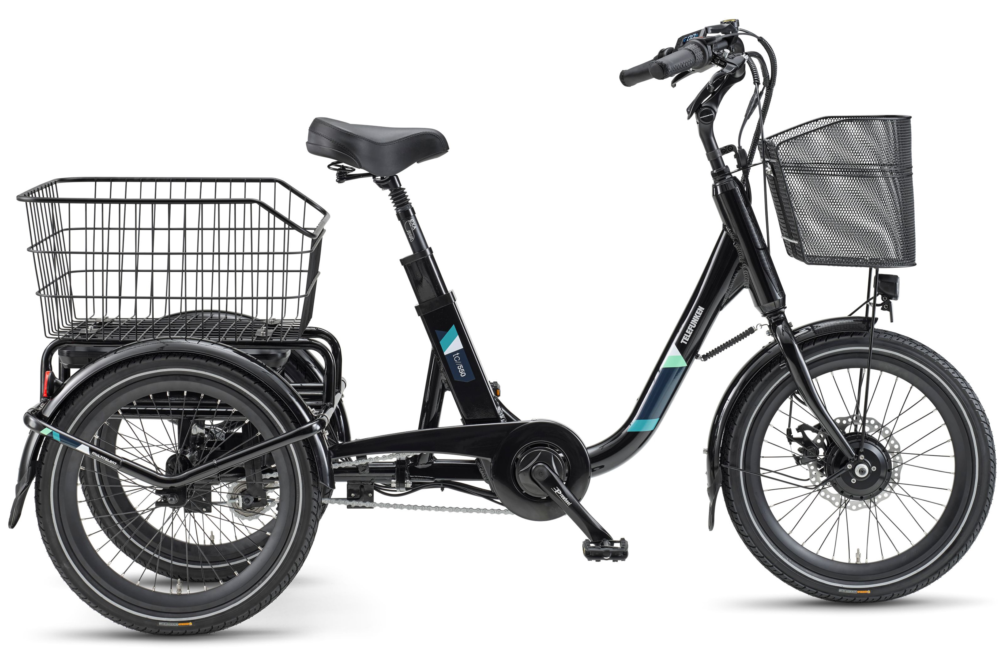 Telefunken TC550 E-Dreirad Elektrofahrrad, 3-Gang-Nabenschaltung, Fahrradkorb & Seitenschwung, 536,5Wh Akku, 20" 