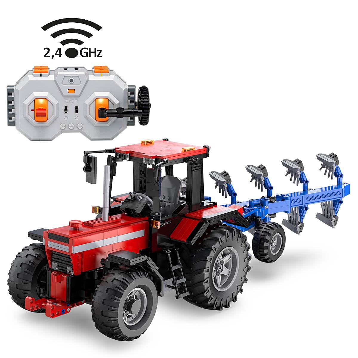 JAMARA-402908 CaDA Traktor mit Pflug 1:17 2,4GHz Bricks