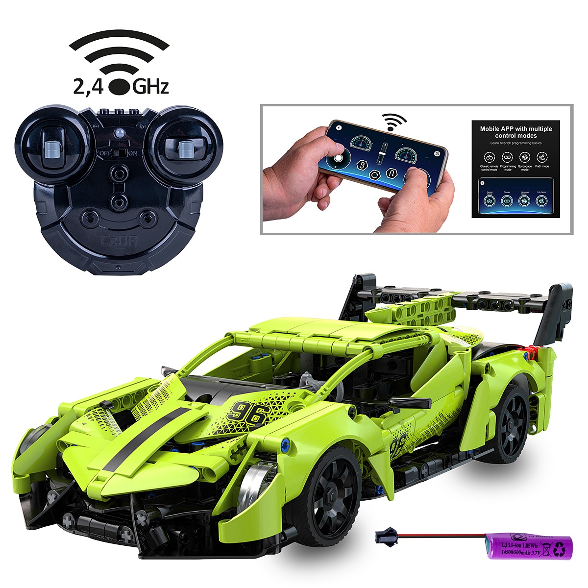 JAMARA-402937 CaDA Phantom Ghost 1:14 grün 2,4GHz Bricks