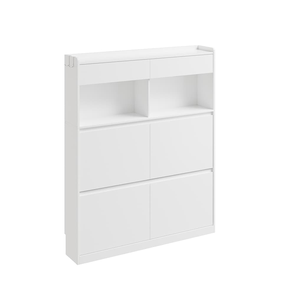 SoBuy Schuhschrank mit Schuhkipper und 2 Schubladen Wei&szlig; 98x19x120cm Minimalistisch 