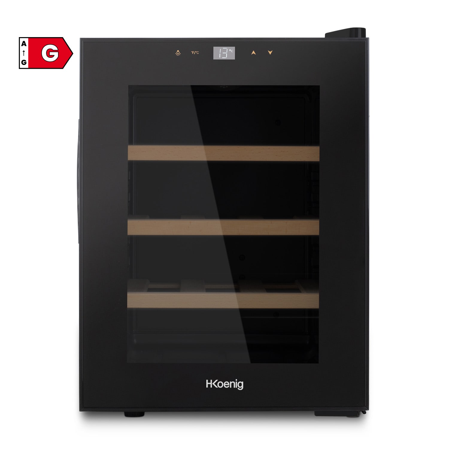 H.Koenig AGE12 Weink&uuml;hlschrank / 12 Flaschen / Temperatur von 11&deg;C bis 18&deg;C / LED-Temperaturanzeige / Holzlagerb&ouml;den 