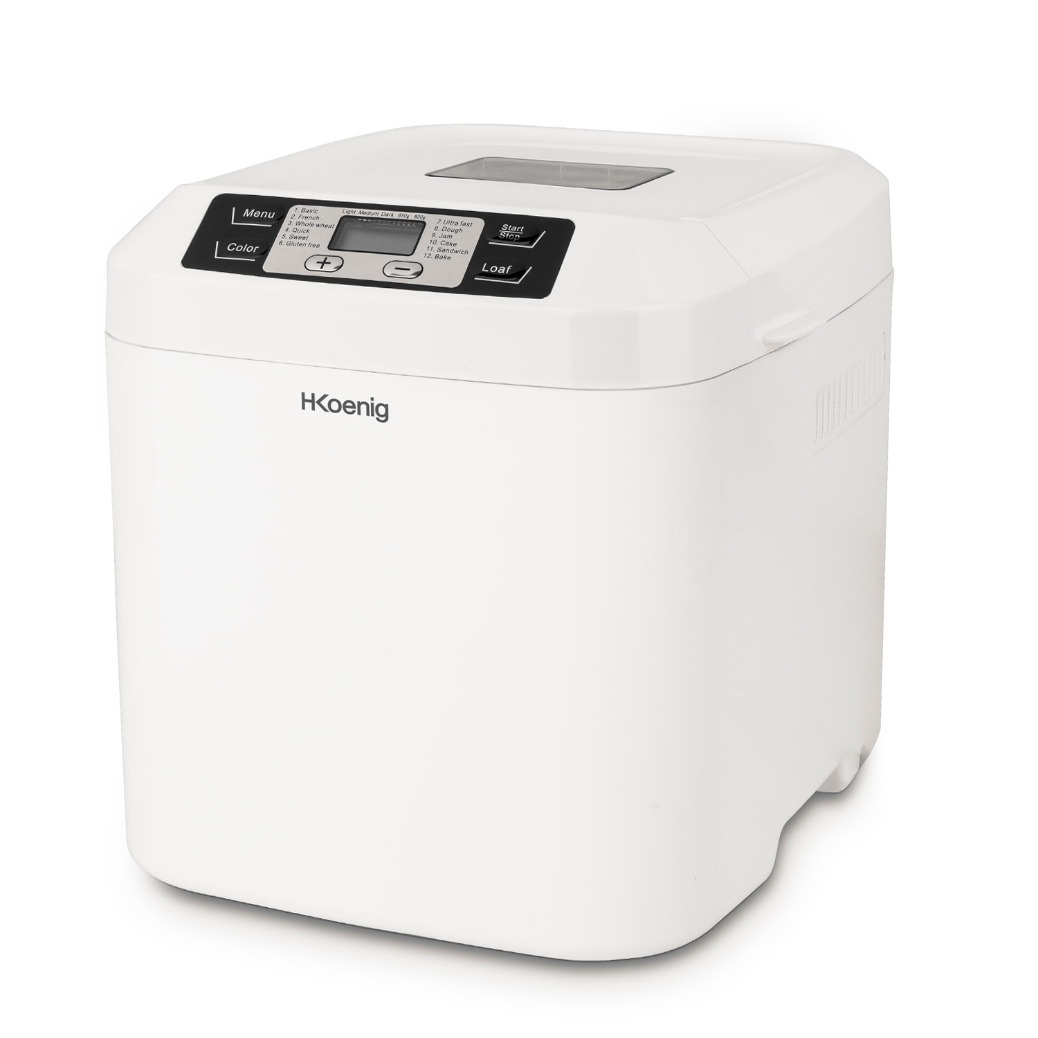 H.Koenig BAKE320 Brotbackautomat, 12 Programme, 2 Brotgr&ouml;&szlig;en, glutenfreies Programm, Startzeitvorwahl und Warmhaltefunktion, LCD-Display, 550 Watt 