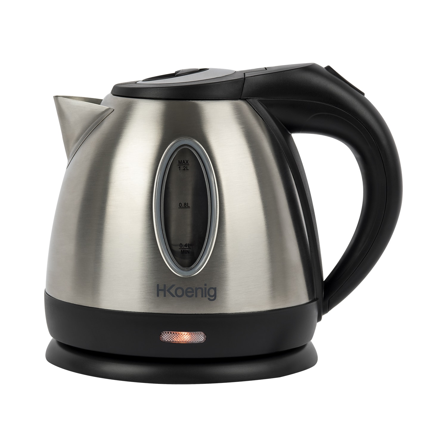 H.Koenig BO12 Wasserkocher, 1,2 L, Wasserstandsanzeige, 1630 W, Edelstahl, Silber/Schwarz 