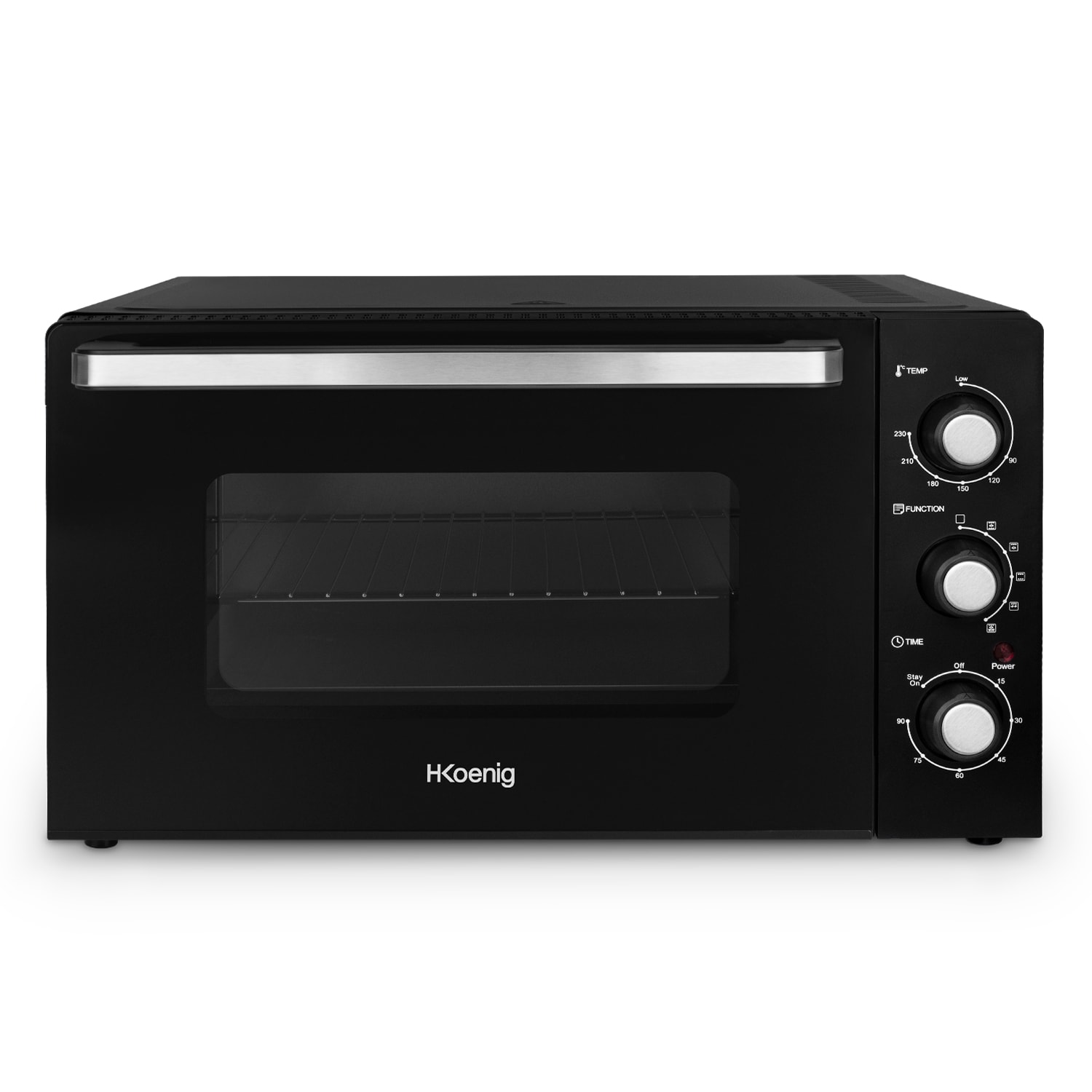 H.Koenig kompakter Mini-Backofen FO42, Kapazität 42 l, Temperatur bis 230 °C, 5 Kochmodi, Timer bis 90 Minuten, Umluft/Brötchen