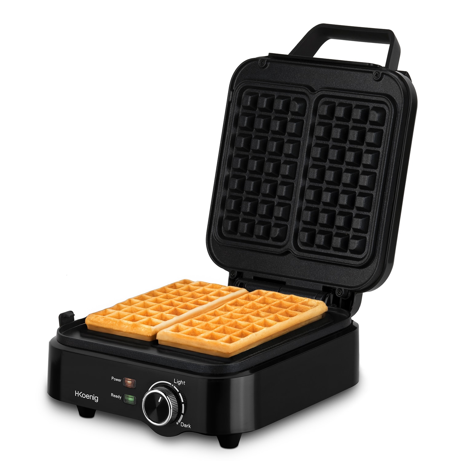 H.Koenig Kompakter Waffelmaker GFX420, 1200 W Leistung, antihaftbeschichtete Platten, Schwarz 