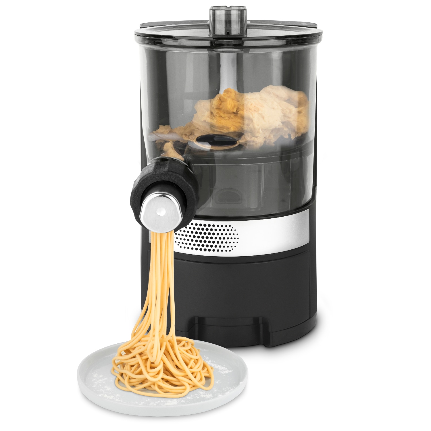 H.Koenig HOMY90 Nudelmaschine, 600 g, 375 ml Wasser, 6 automatische Programme, glutenfrei, integrierte Waage, 220 W, Schwarz 