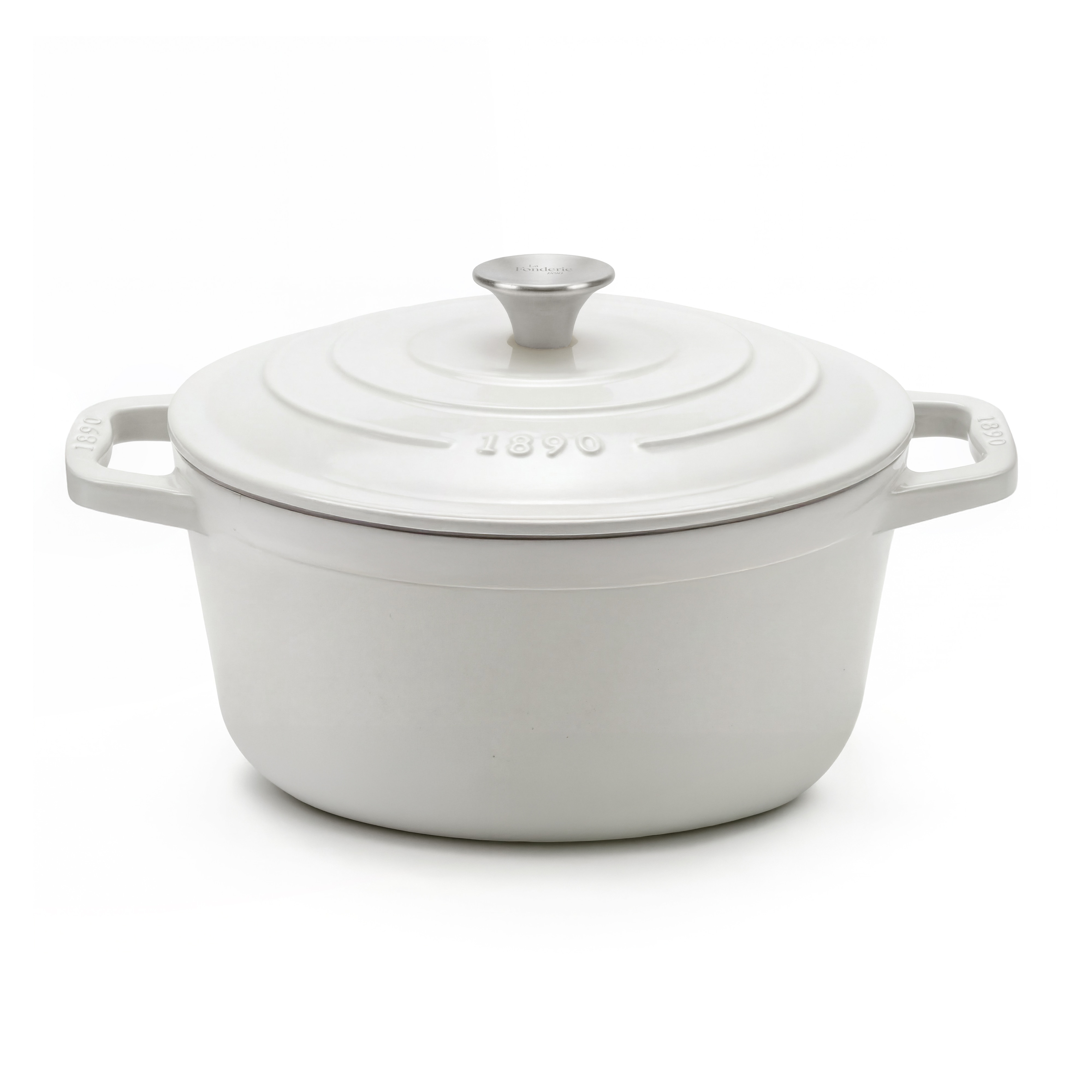 La Fonderie 1890 Runder Schmortopf aus emailliertem Gusseisen 22 cm IENA22, Fassungsverm&ouml;gen 3,3 L, Beige, geeignet f&uuml;r alle Herdarten (Induktion, Gas, Elektro), Grill und Backofen, Gusseisendeckel 