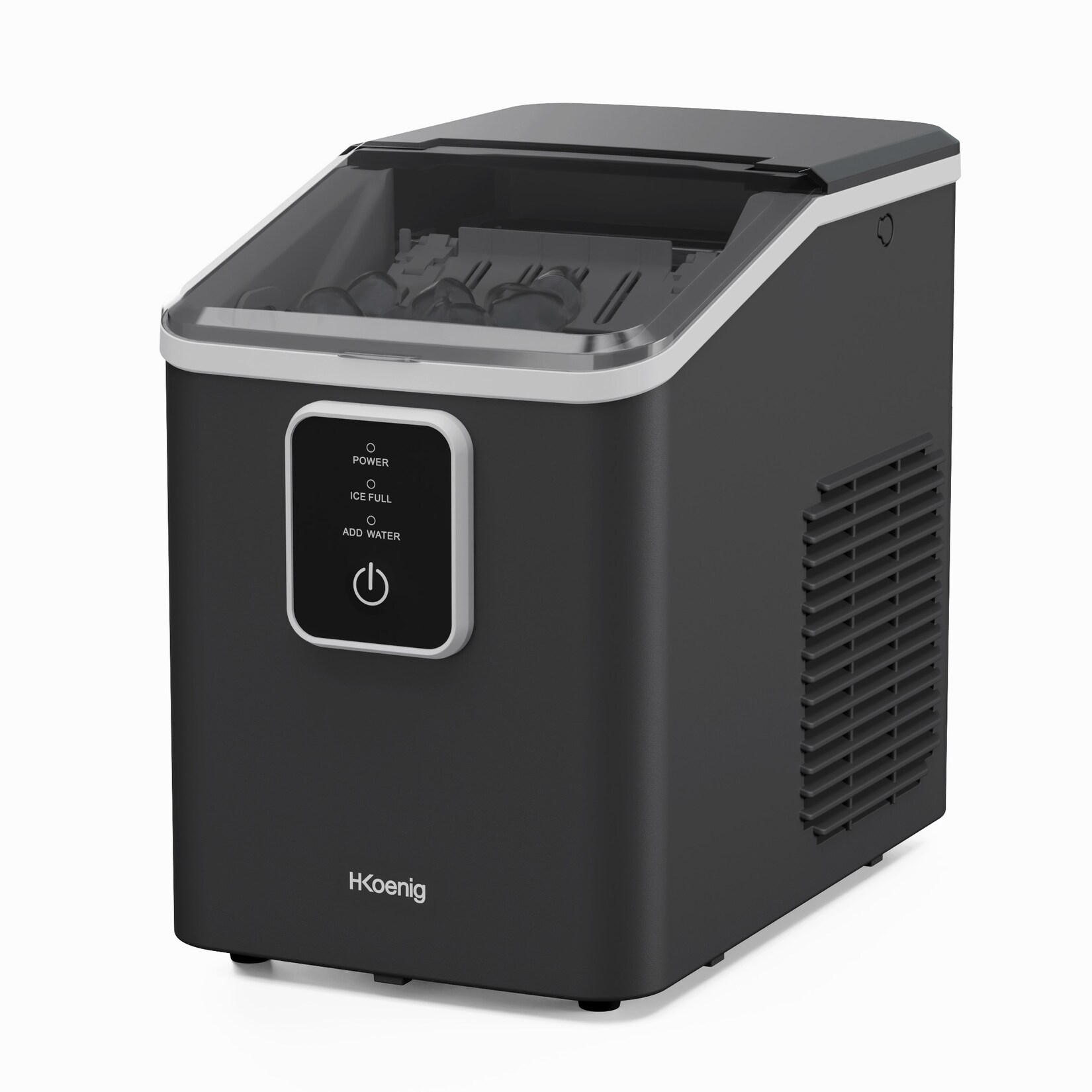 H.Koenig Eiswürfelmaschine KUB12 – 12 kg in 24 Stunden, 2 Eiswürfelgrößen, tragbar, kompakt, leise, 1 l, Eiswürfel in 6 Minuten, Eisschaufel