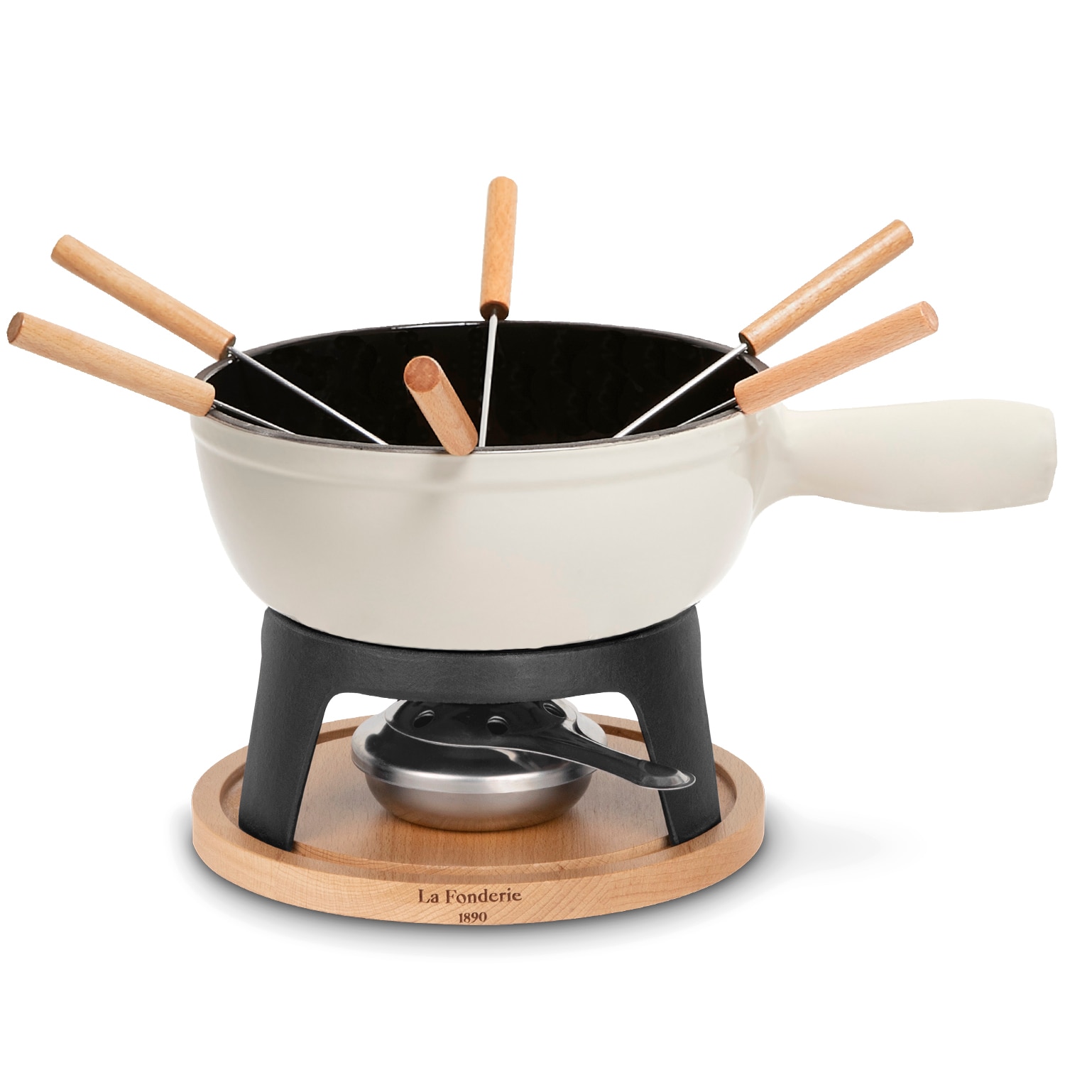 La Fonderie 1890 6-Personen Mont Blanc Fondue-Set aus Gusseisen, Käse- und Schokoladenfondue, 6 Gabeln Kapazität 1.8L