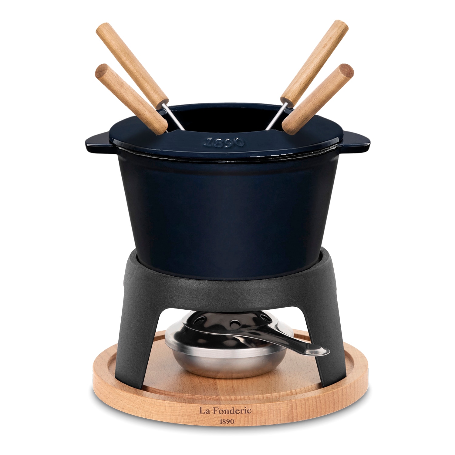 La Fonderie 1890 Fondueset aus Gusseisen f&uuml;r 4 Personen Mont D'Arbois, spritzwassergesch&uuml;tzter Deckel, 4 Gabeln, Fassungsverm&ouml;gen 1,2 l 