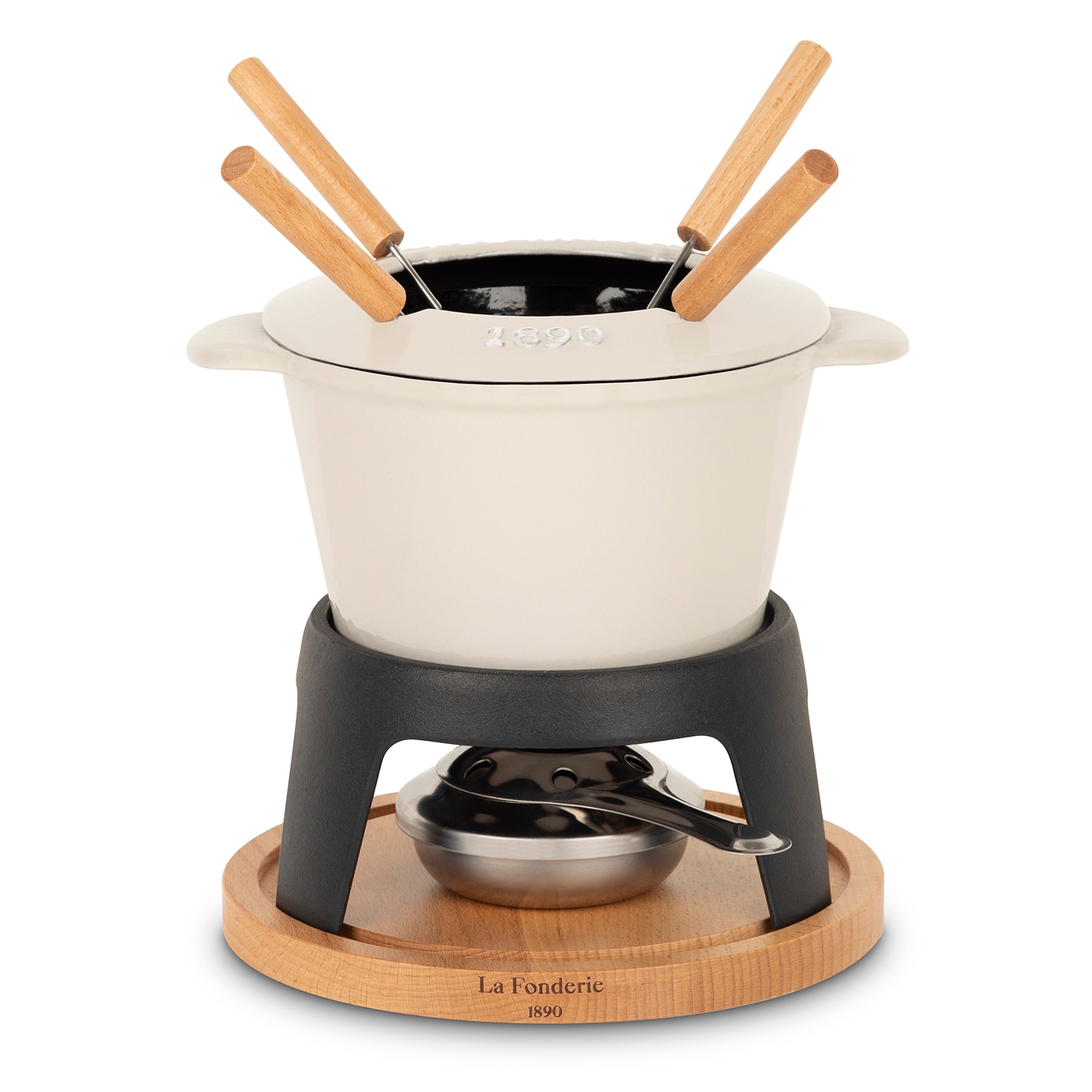 La Fonderie 1890 Mont Joly Fondue-Set aus Gusseisen f&uuml;r 4 Personen, spritzwassergesch&uuml;tzter Deckel, 4 Gabeln, Fassungsverm&ouml;gen 1,2 l 