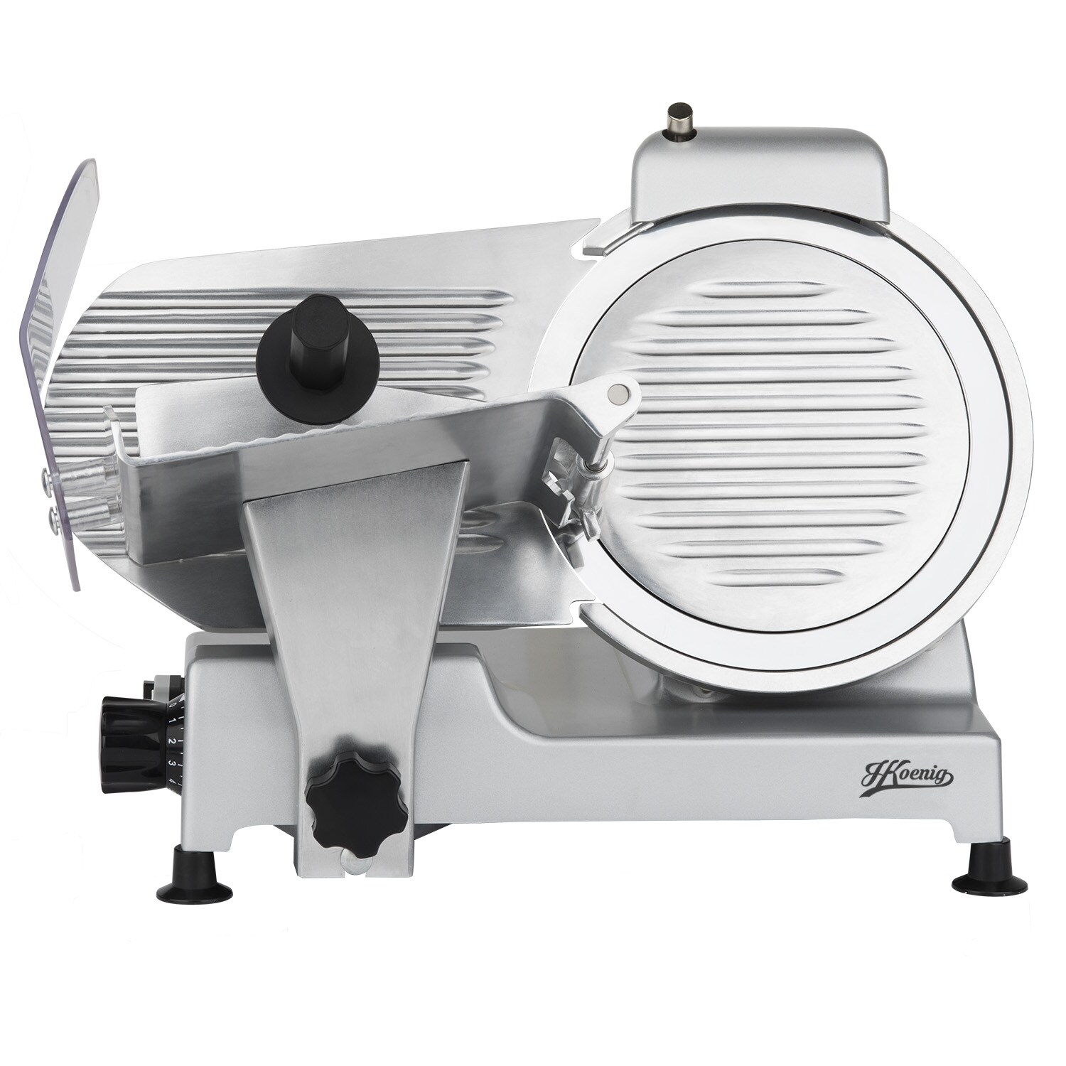 H.Koenig Elektrischer Alleschneider MSX250, professionell, Schnitt 0-12 mm, italienische Klinge 25 cm, eingebauter Schärfer, 282 rpm, Silber