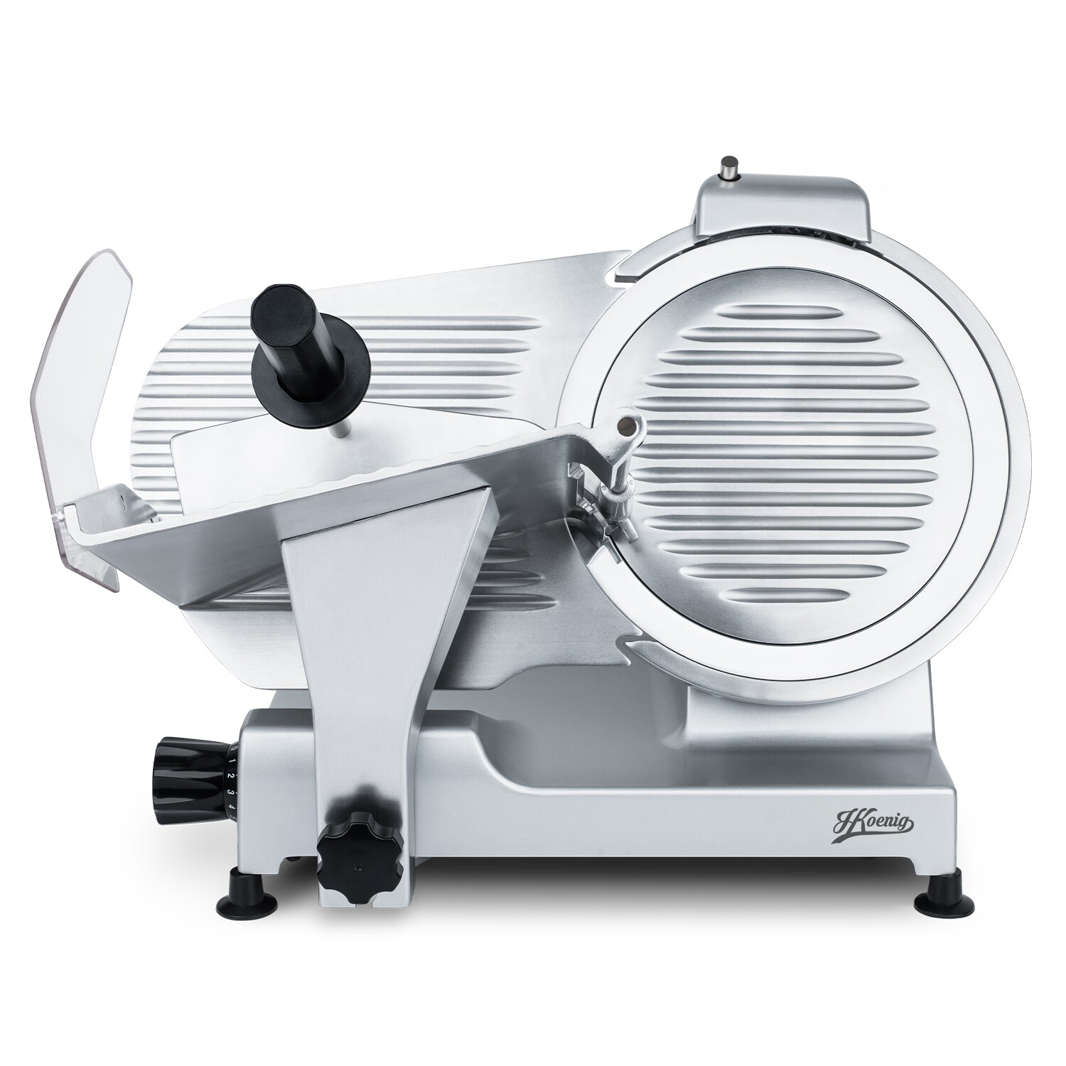 H.Koenig Elektrischer Alleschneider MSX300, professionell, Schnitt 0-15 mm, italienische Klinge 30 cm, eingebauter Schärfer, 282 rpm, Silber