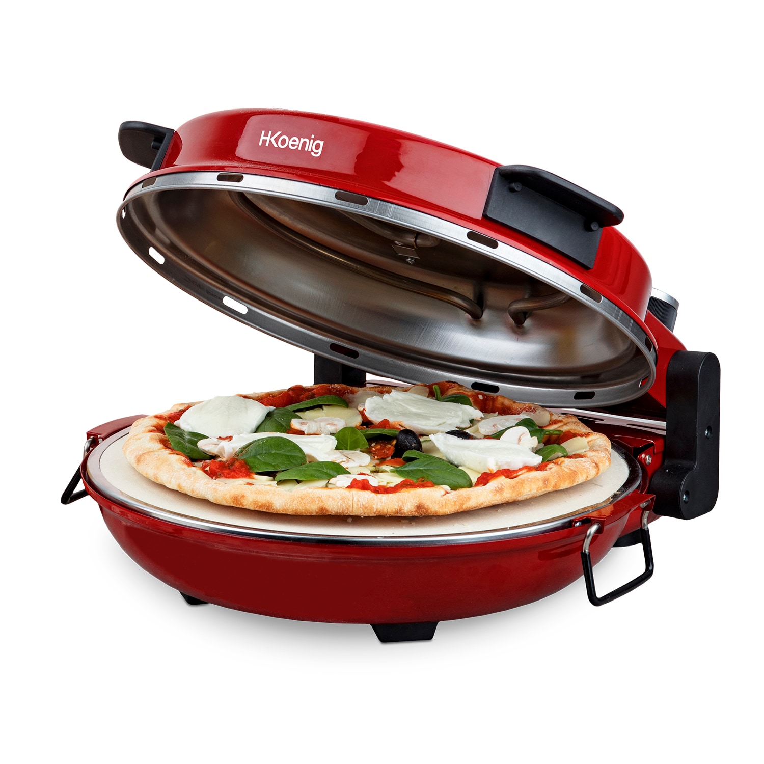 H.Koenig NAPL350 Pizzaofen, Pizza Durchmesser 32 cm, 350 Grad C, Keramik Steinplatte, Aluminum, Rot 
