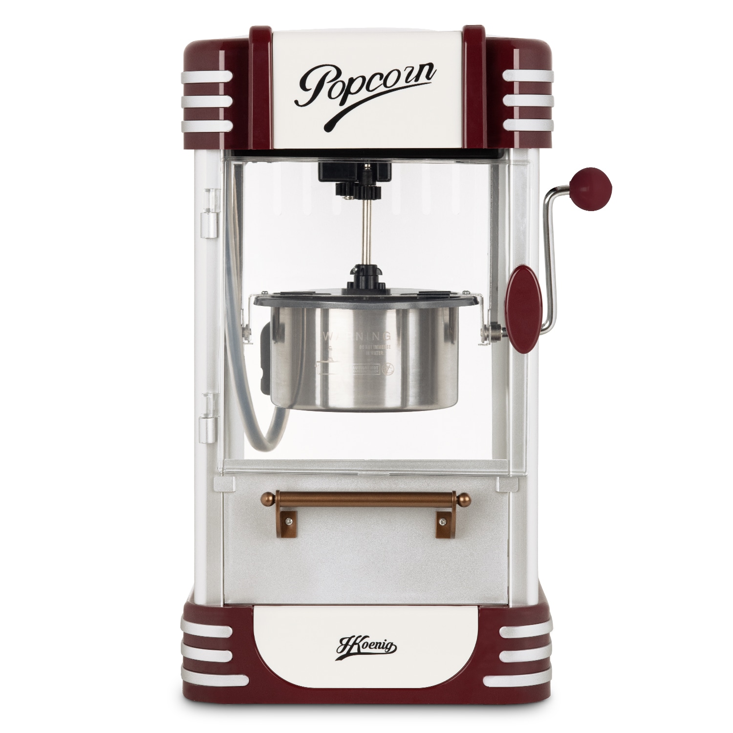 H.Koenig Popcorn Machine, einfach und schnell, Retro-Design, Topf aus Edelstahl und Aluminium, Kapazit&auml;t 50 g 