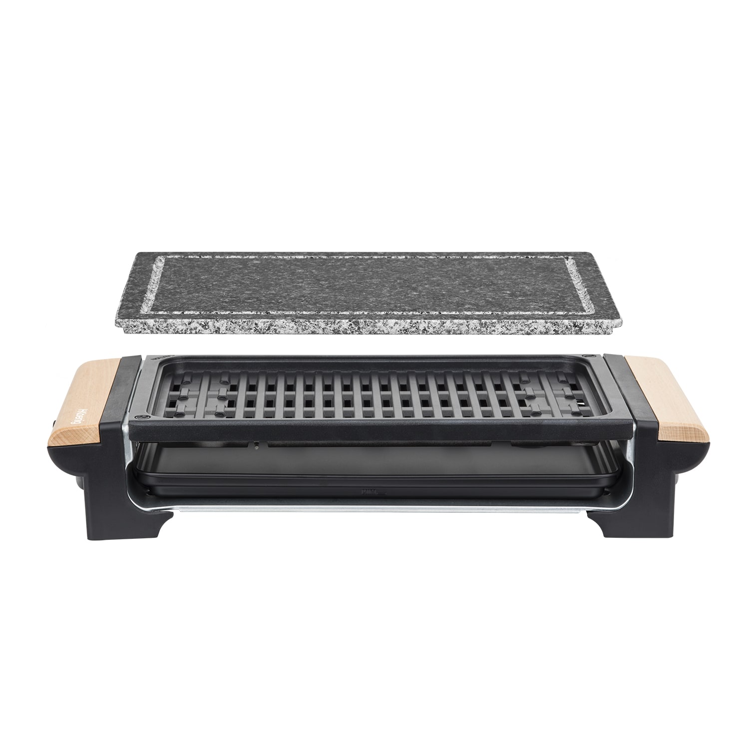 H.Koenig RP320 Barbecue Elektro-Tischgrill / Marmor-Grillplatte / Grillrost / 1300 W / Holzgriffe / Schwarz 
