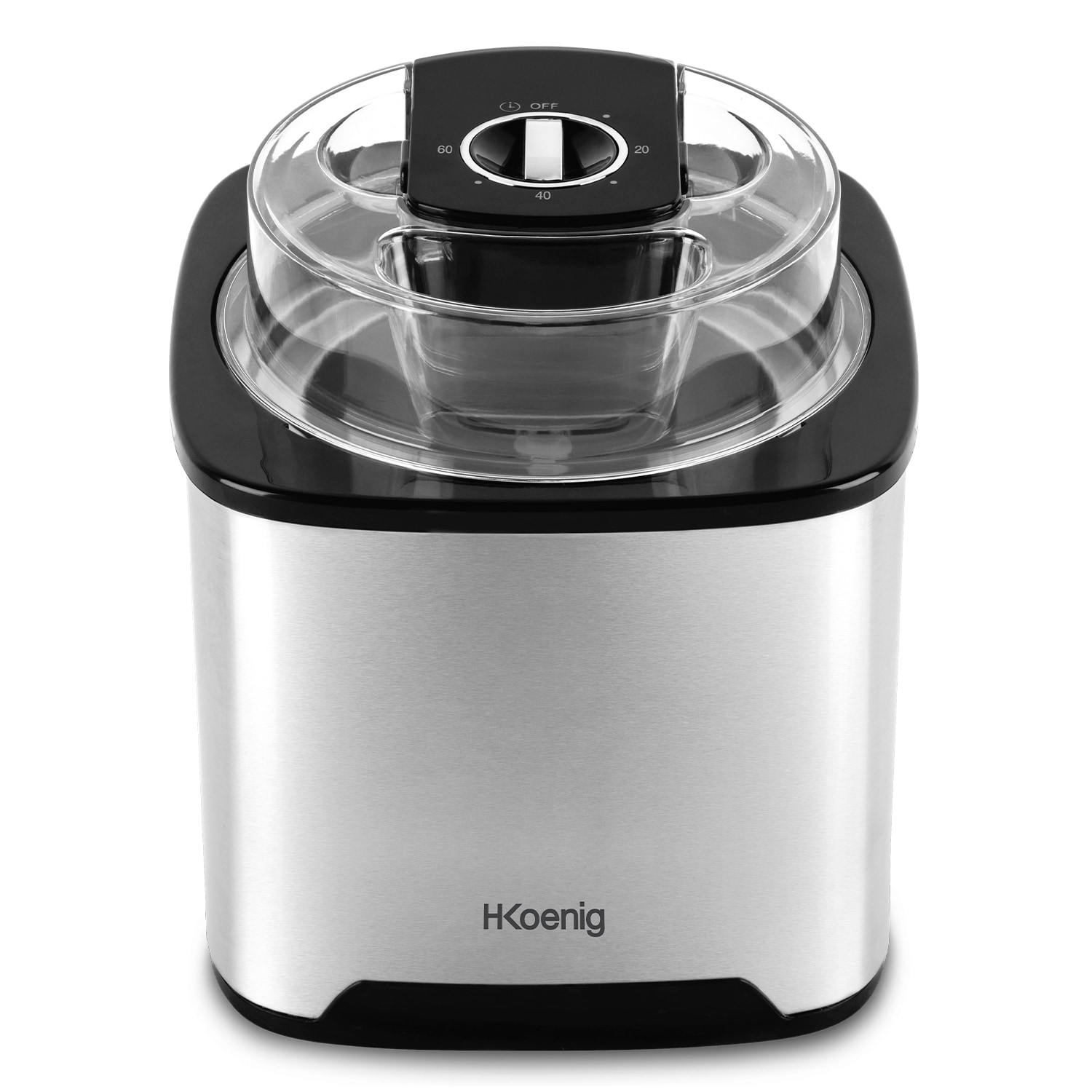 H.Koenig Eiscmaschine SRB80, Fassungsverm&ouml;gen 2L, 12 W, Edelstahl, 30 bis 40 min Zubereitungszeit, Schnell, Automatischer Stopp, Transparenter Deckel 