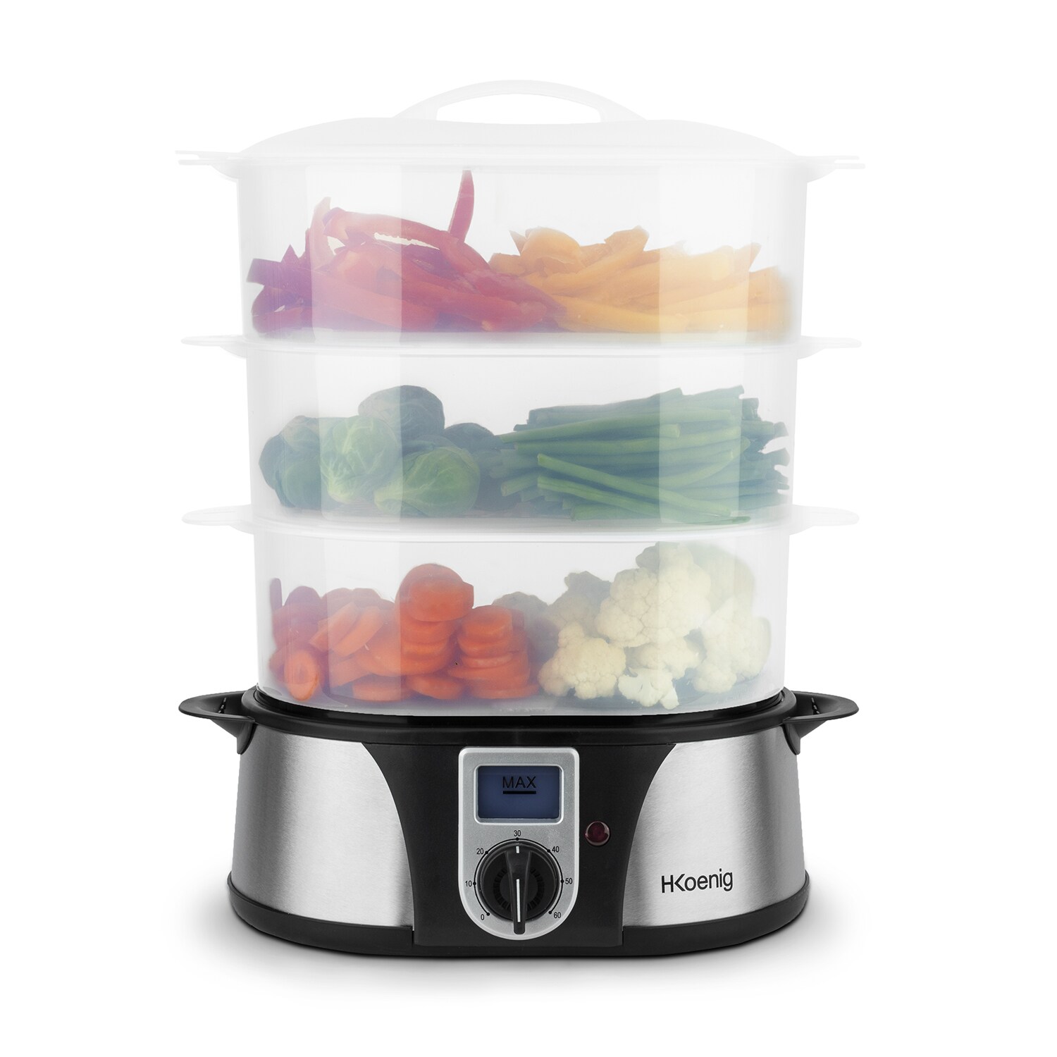 VAP12 Dampfgarer / 3 Garschüssel /  Fassungsvermögen / Timer / 1000 W / LCD-Anzeige / Edelstahl / schwarz