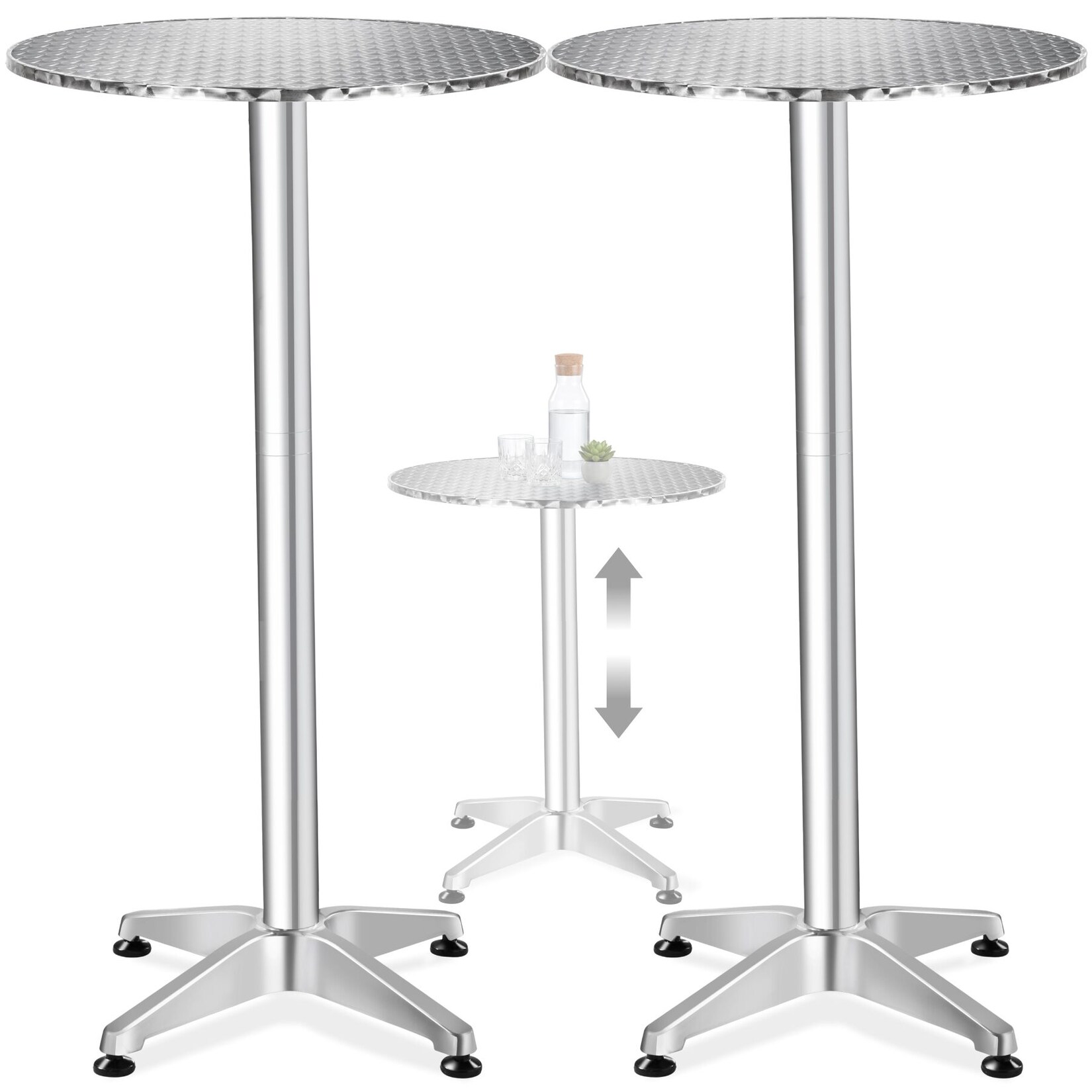tectake® Aluminium-Bistrotisch, wetterfest, Zementsockel, Belastbarkeit 60 kg, höhenverstellbare Kunststofffüße