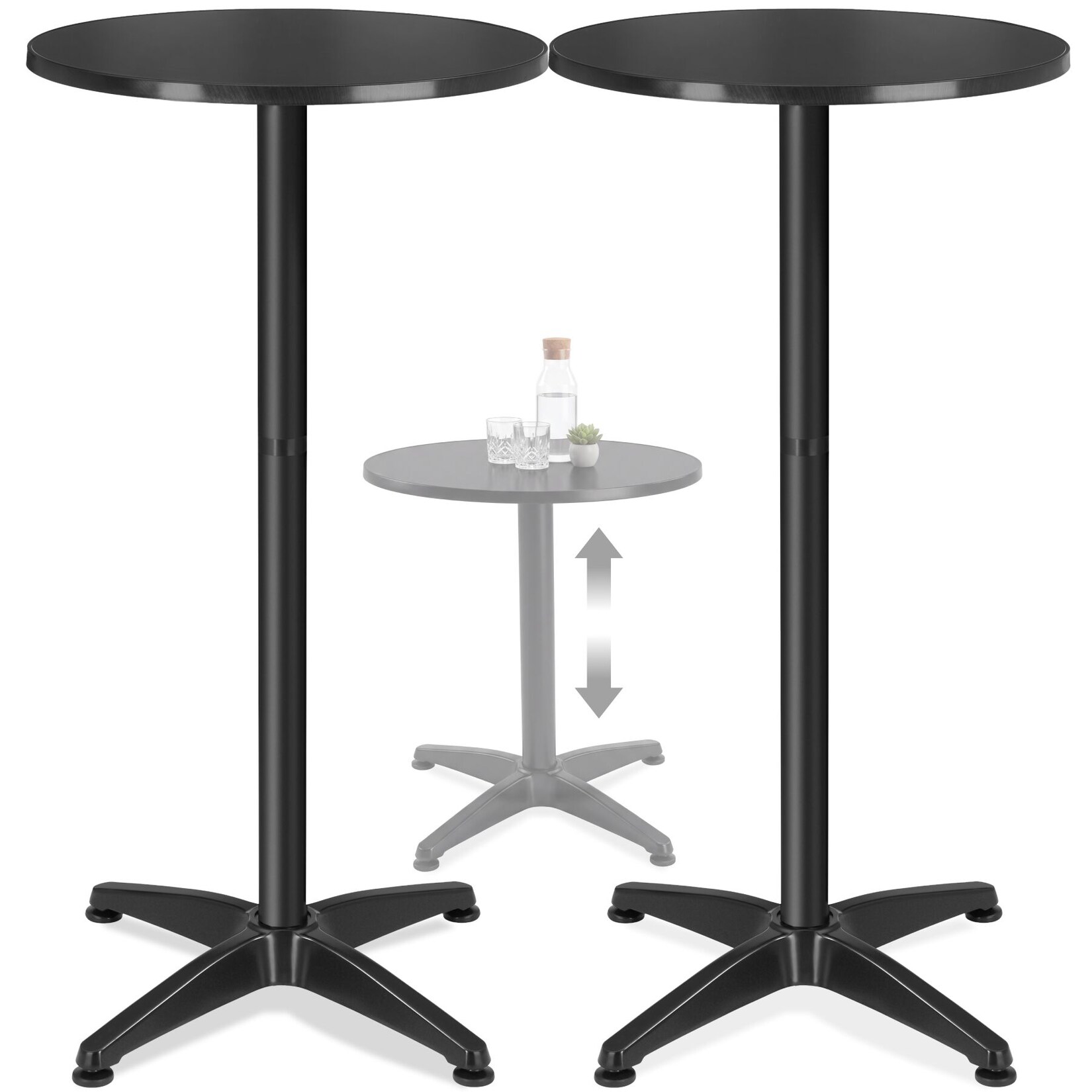 tectake® Aluminium-Bistrotisch, wetterfest, Zementsockel, Belastbarkeit 60 kg, höhenverstellbare Kunststofffüße