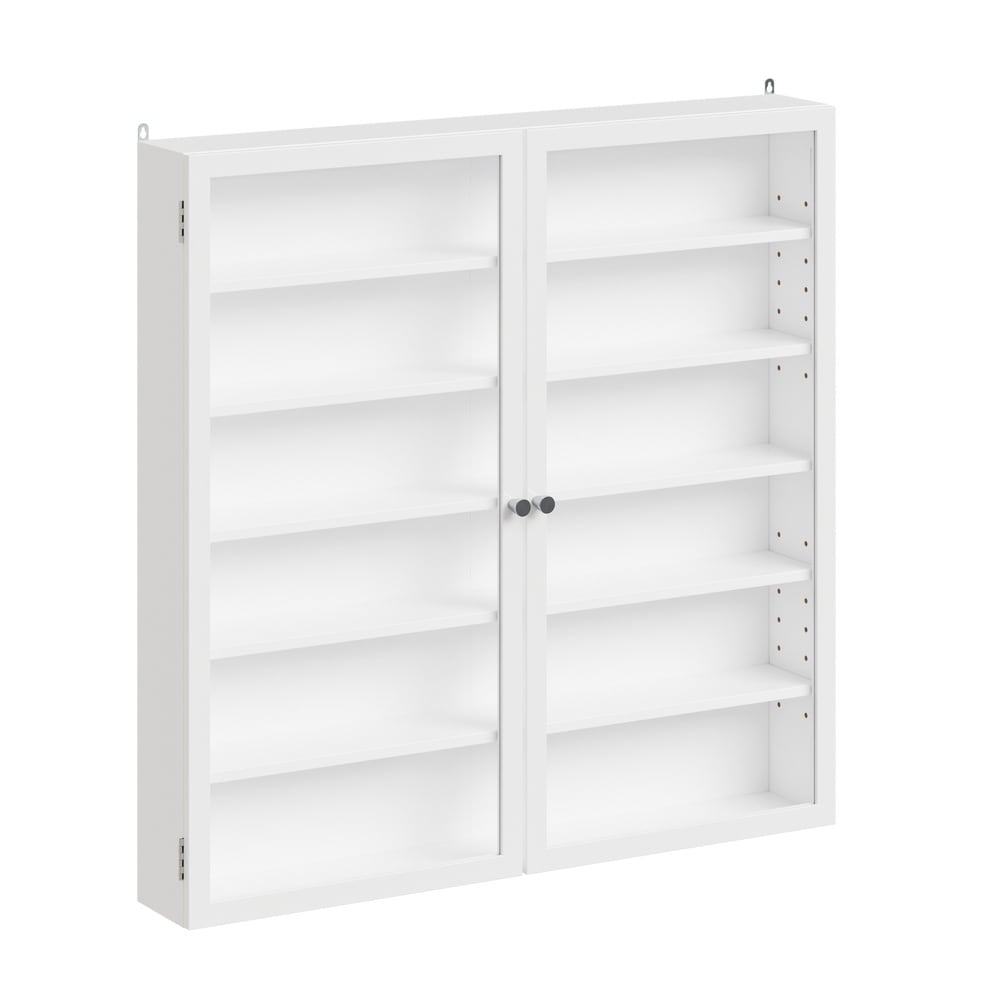 SoBuy Wandschrank, Vitrinenschrank, Displayregal mit 2 T&uuml;ren Wei&szlig; 80x12x80cm Modern 