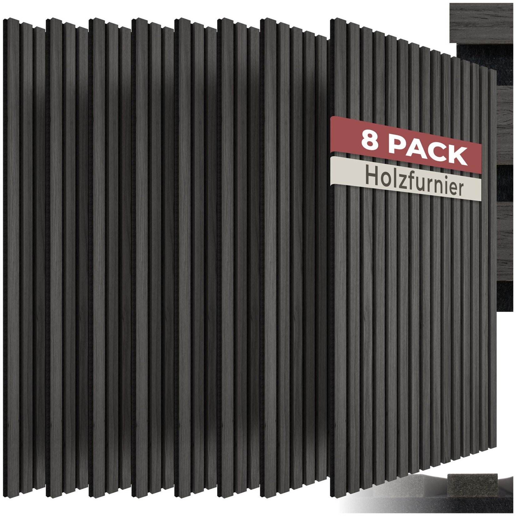 tectake® Akustikpaneele, Holzoptik in Eiche schwarz, MDF und Echtholzfurnier, je 110 x 50 x 1,1 cm, Größe flexibel anpassbar