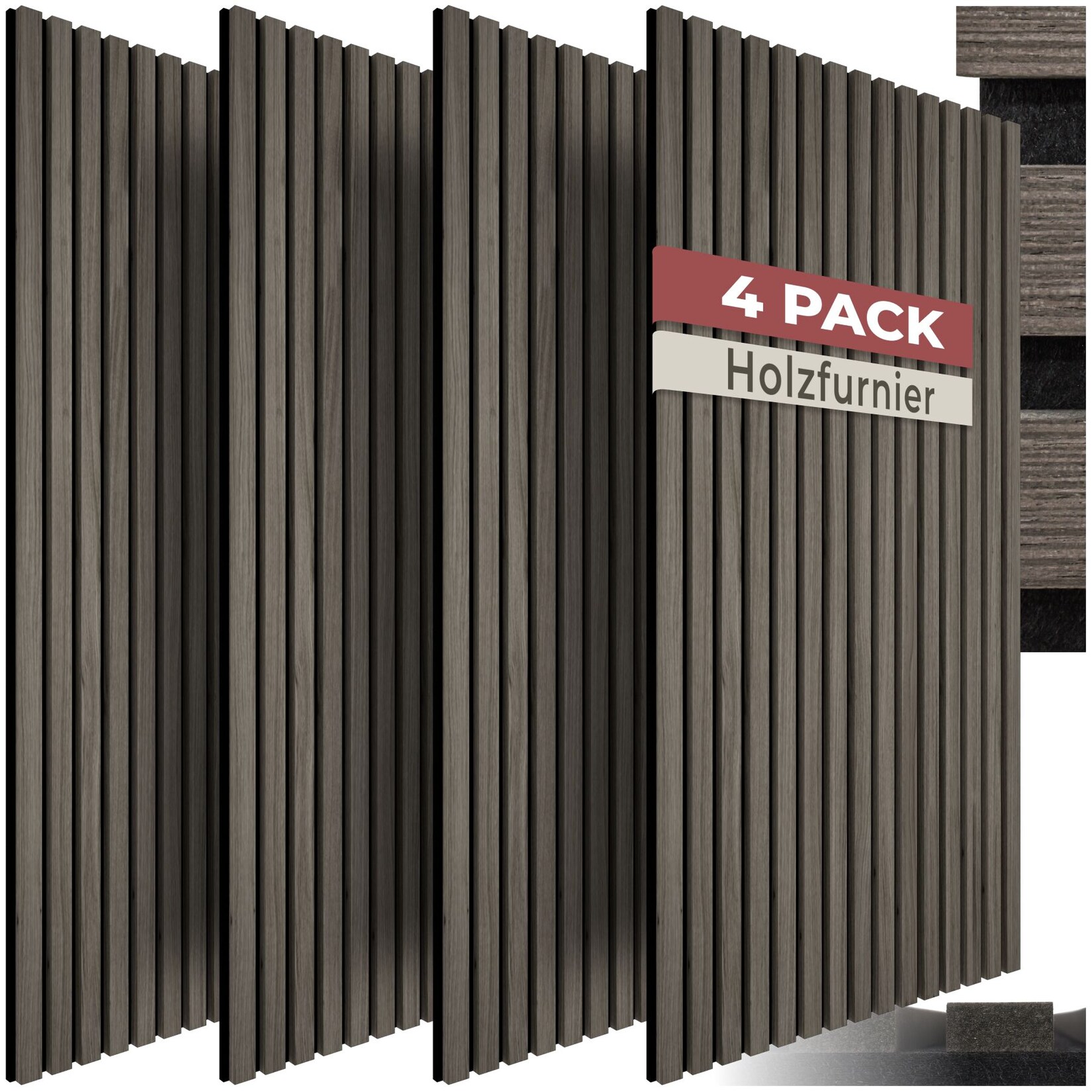 tectake® Akustikpaneele, Holzoptik in Eiche grau, MDF und Echtholzfurnier, je 110 x 50 x 1,1 cm, Größe flexibel anpassbar