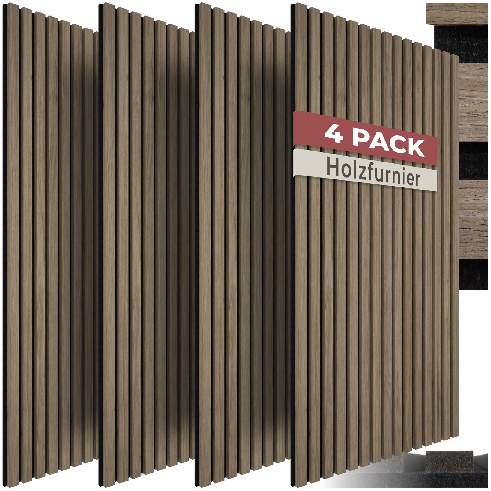 tectake® Akustikpaneele, Holzoptik in Eiche dunkel, MDF und Echtholzfurnier, je 110 x 50 x 1,1 cm, Größe flexibel anpassbar