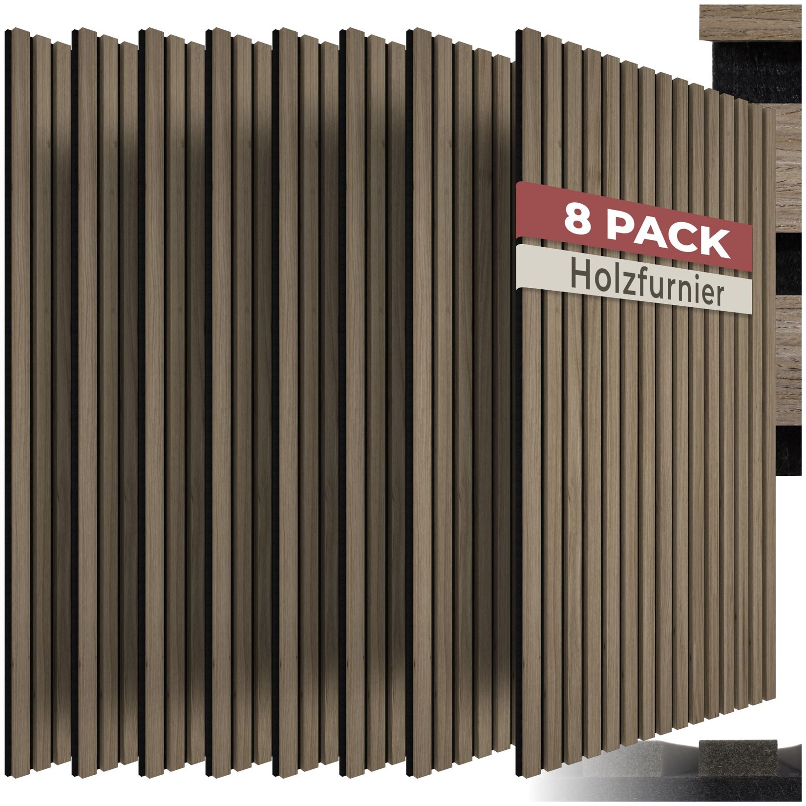 tectake® Akustikpaneele, Holzoptik in Eiche dunkel, MDF und Echtholzfurnier, je 110 x 50 x 1,1 cm, Größe flexibel anpassbar