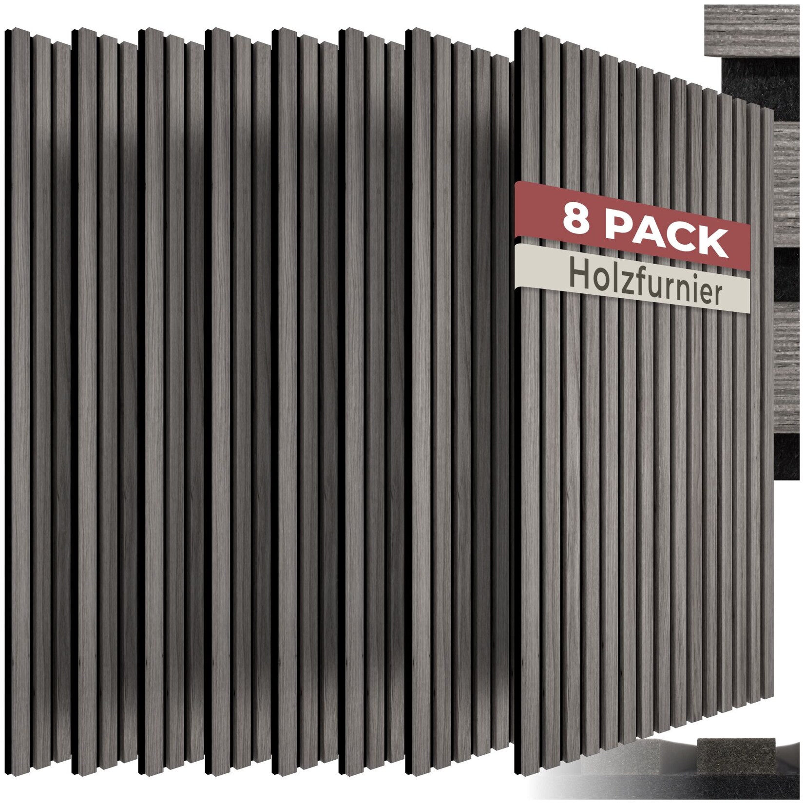 tectake® Akustikpaneele, Holzoptik in Eiche hellgrau, MDF und Echtholzfurnier, je 110 x 50 x 1,1 cm, Größe flexibel anpassbar